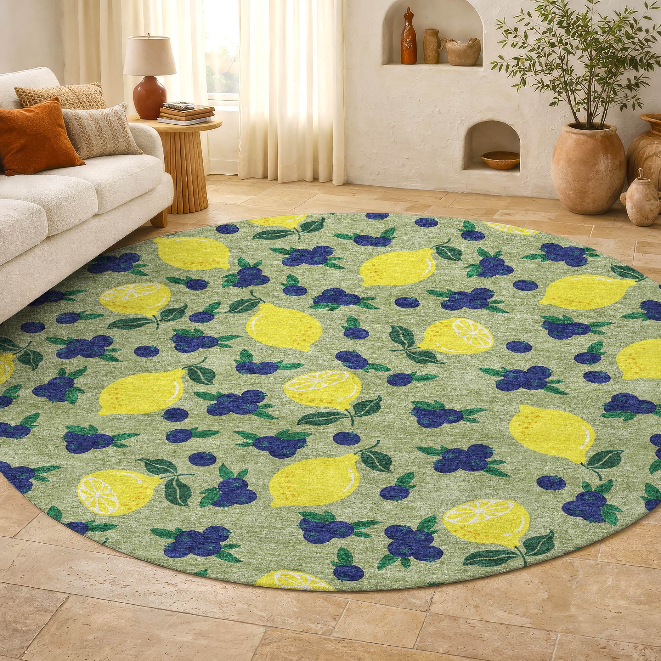 Lucerne Machine Washable Transitional Aloe Green Rug 8' x 8' #shape_Round