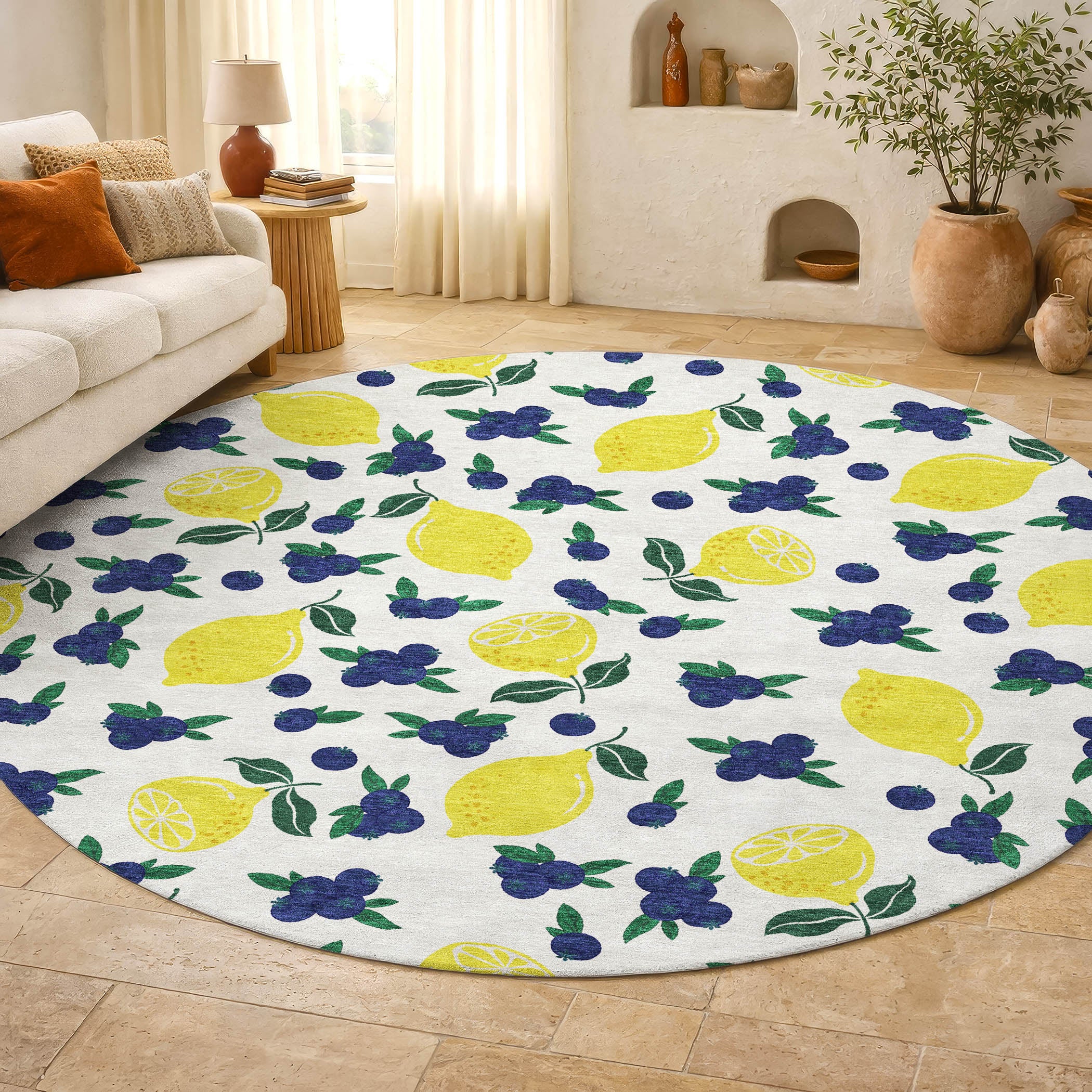 Lucerne Machine Washable Transitional Ivory Rug 8' x 8' #shape_Round