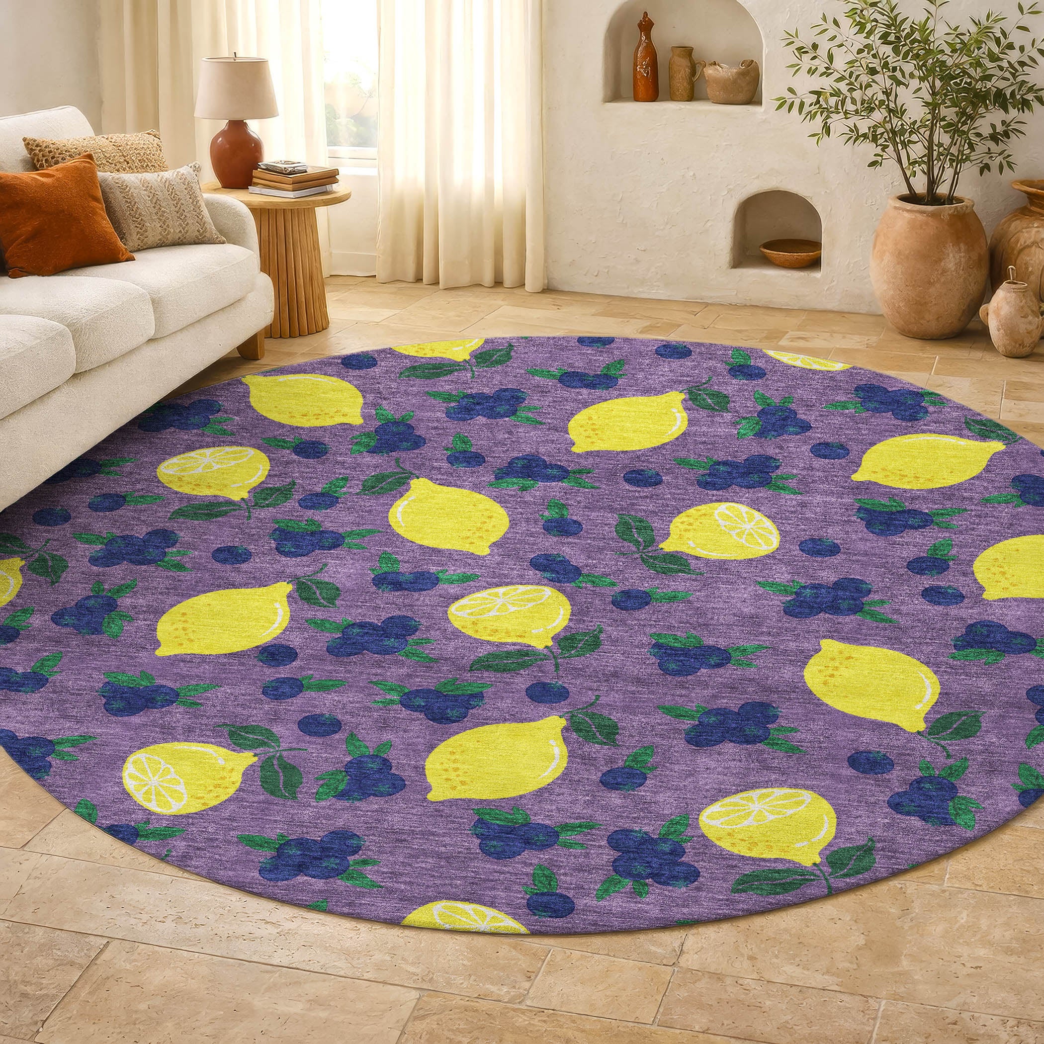 Lucerne Machine Washable Transitional Lavender Purple Rug 8' x 8' #shape_Round