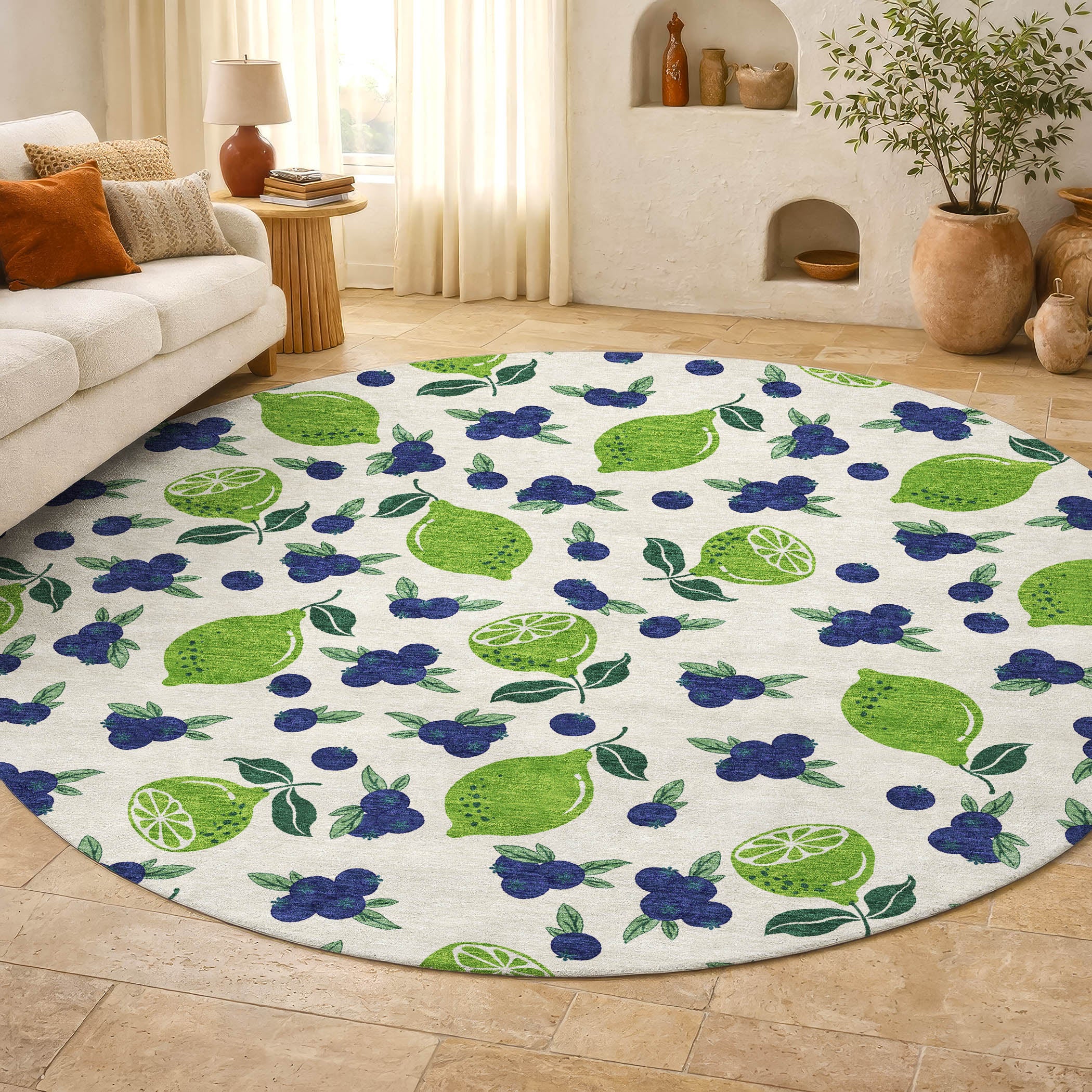 Lucerne Machine Washable Transitional Linen Ivory Rug 8' x 8' #shape_Round