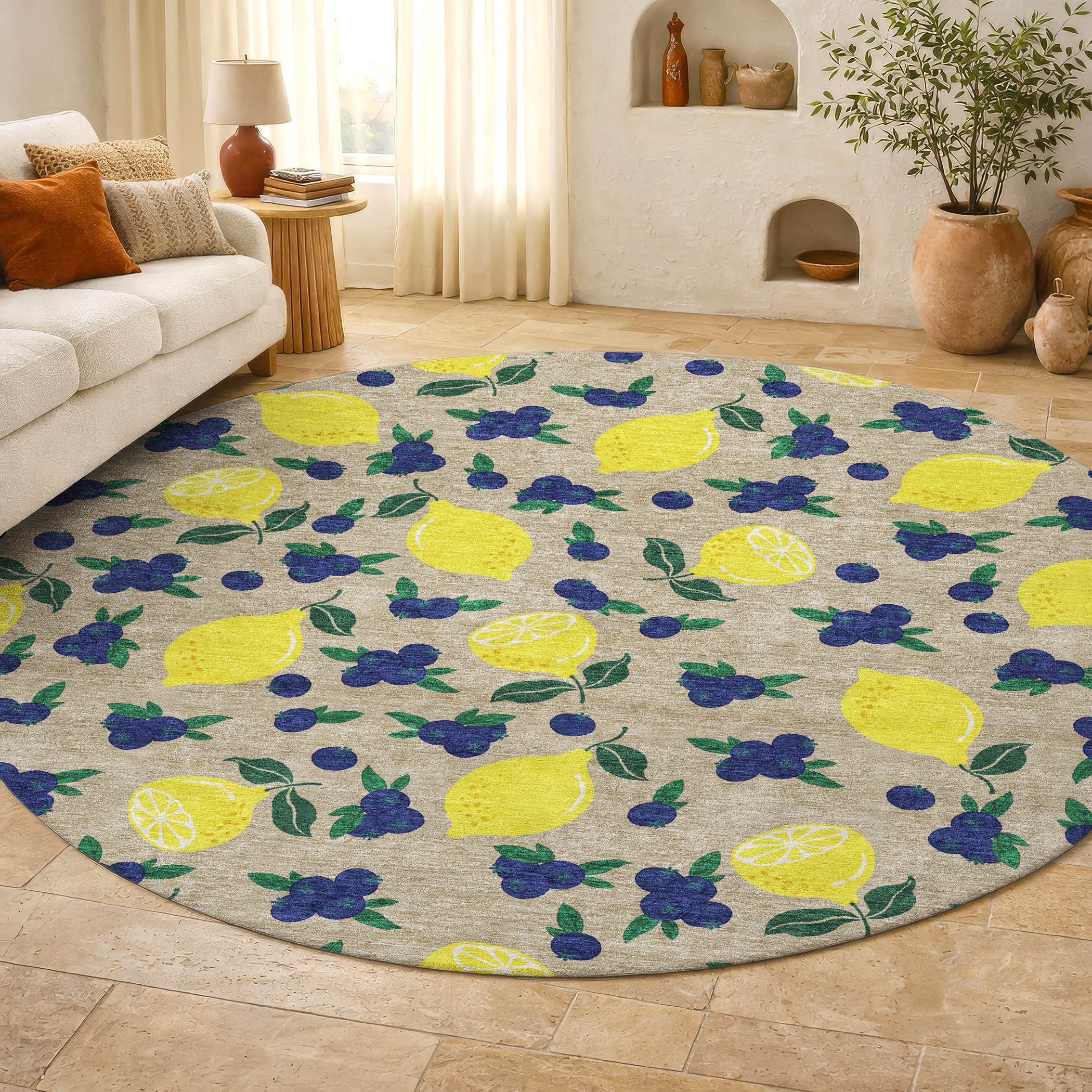 Lucerne Machine Washable Transitional Putty Ivory Rug 8' x 8' #shape_Round