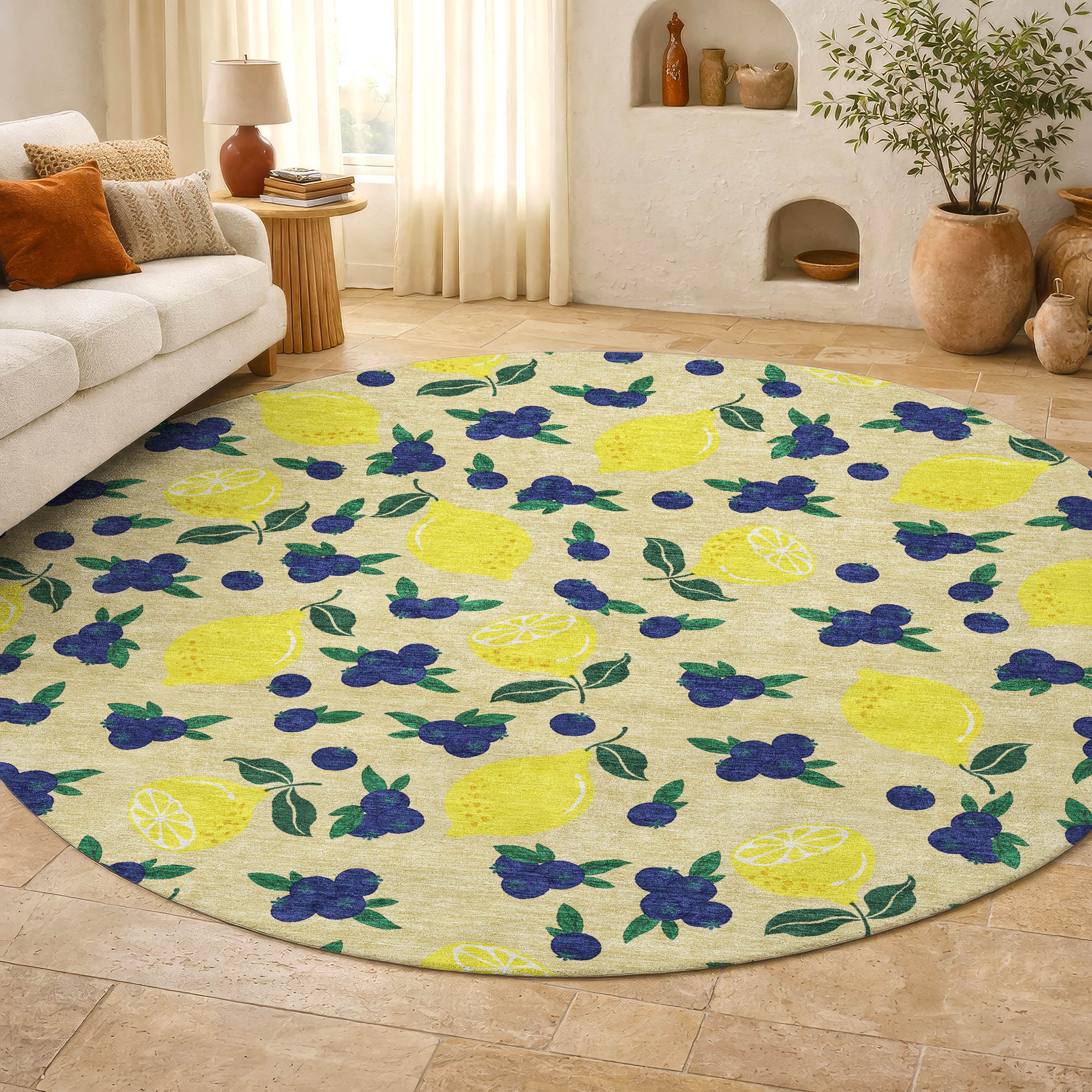 Lucerne Machine Washable Transitional Wheat Gold Rug 8' x 8' #shape_Round