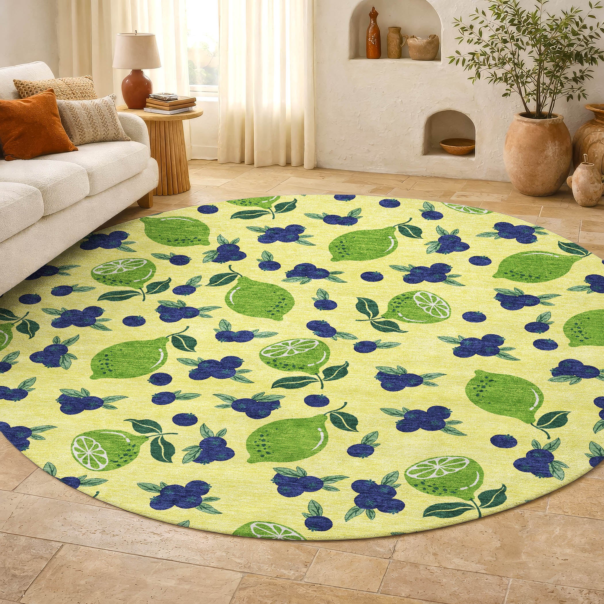Lucerne Machine Washable Transitional Yellow Gold Rug 8' x 8' #shape_Round