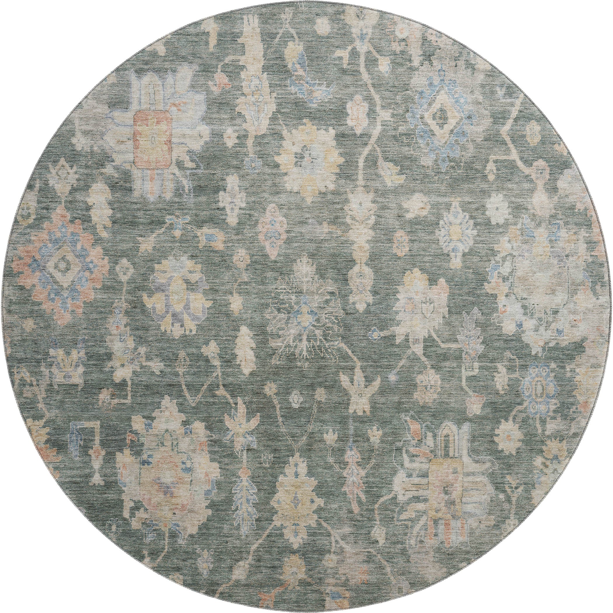 Seville Machine Washable Transitional Basil Green Rug 8' x 8' #shape_Round