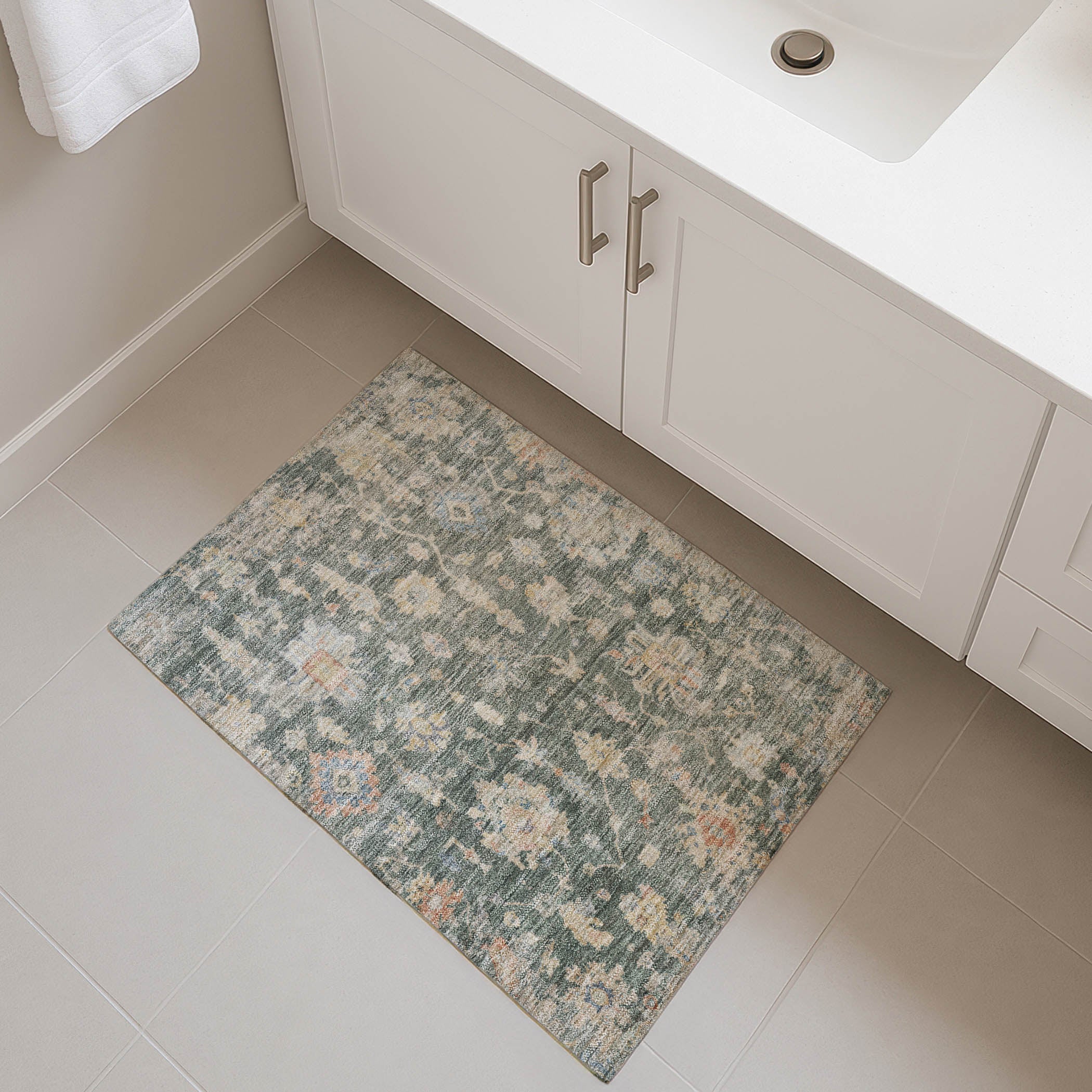 Seville Machine Washable Transitional Basil Green Rug 1'8" x 2'6" #shape_Rectangle