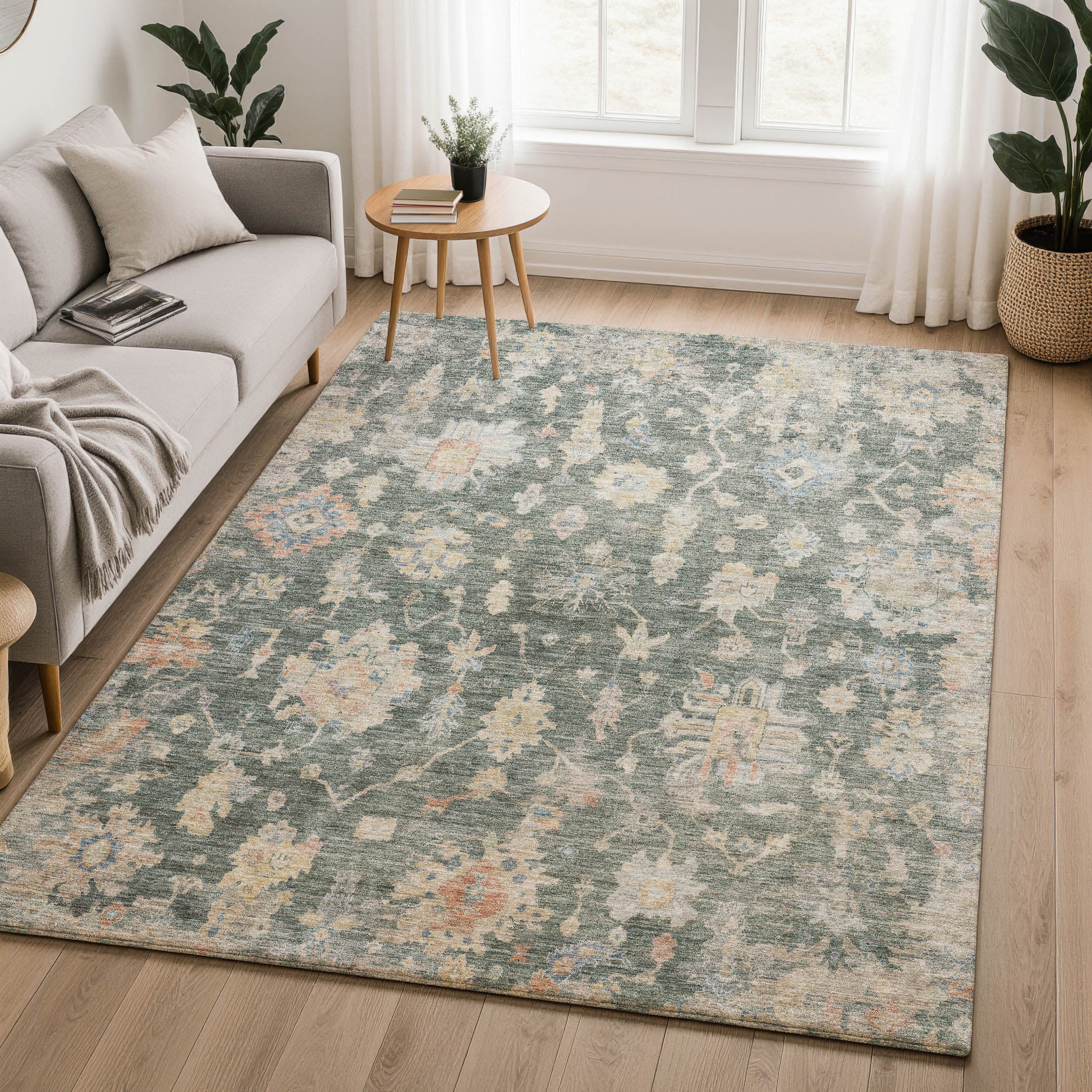 Seville Machine Washable Transitional Basil Green Rug 3' x 5' #shape_Rectangle
