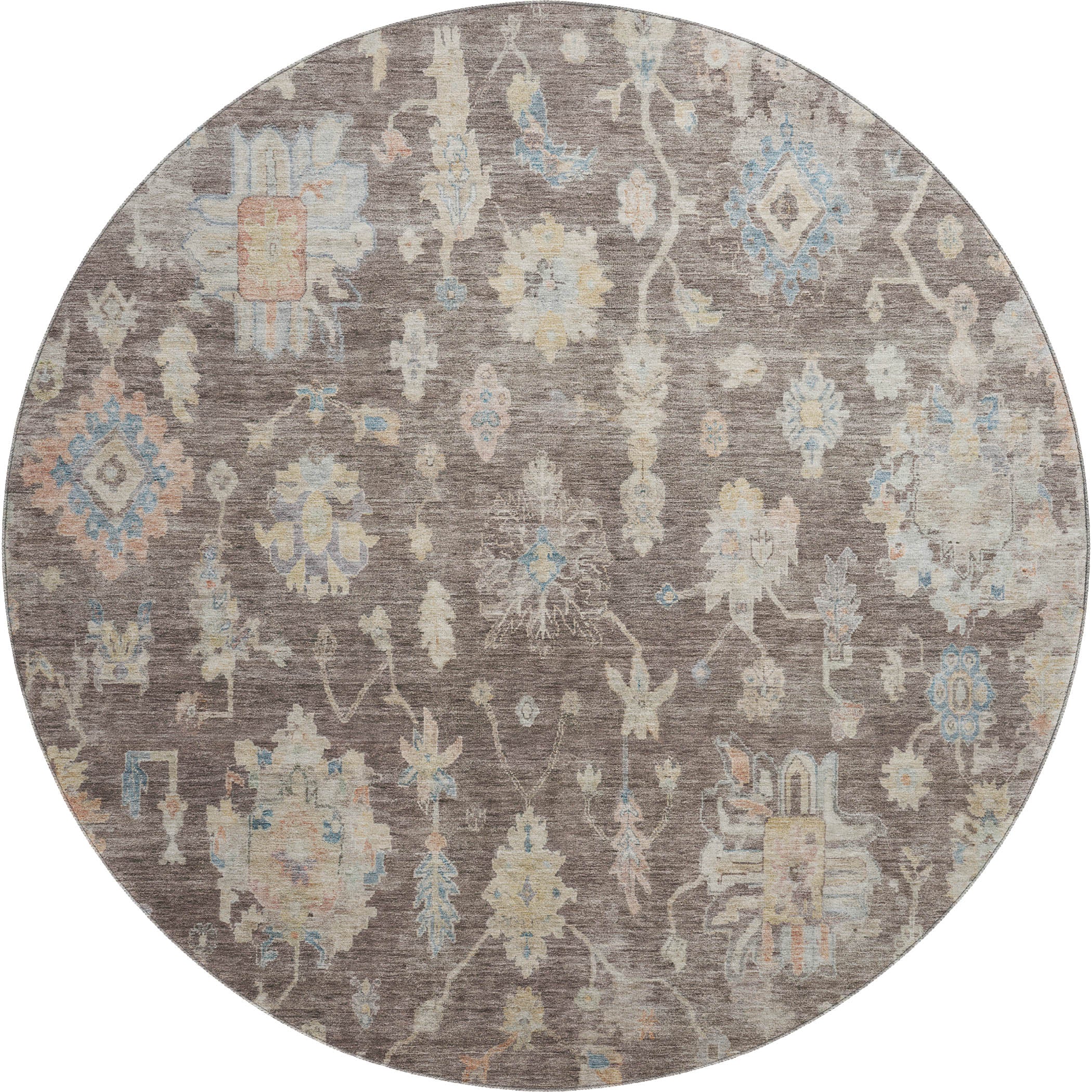 Seville Machine Washable Transitional Chocolate Brown Rug 8' x 8' #shape_Round