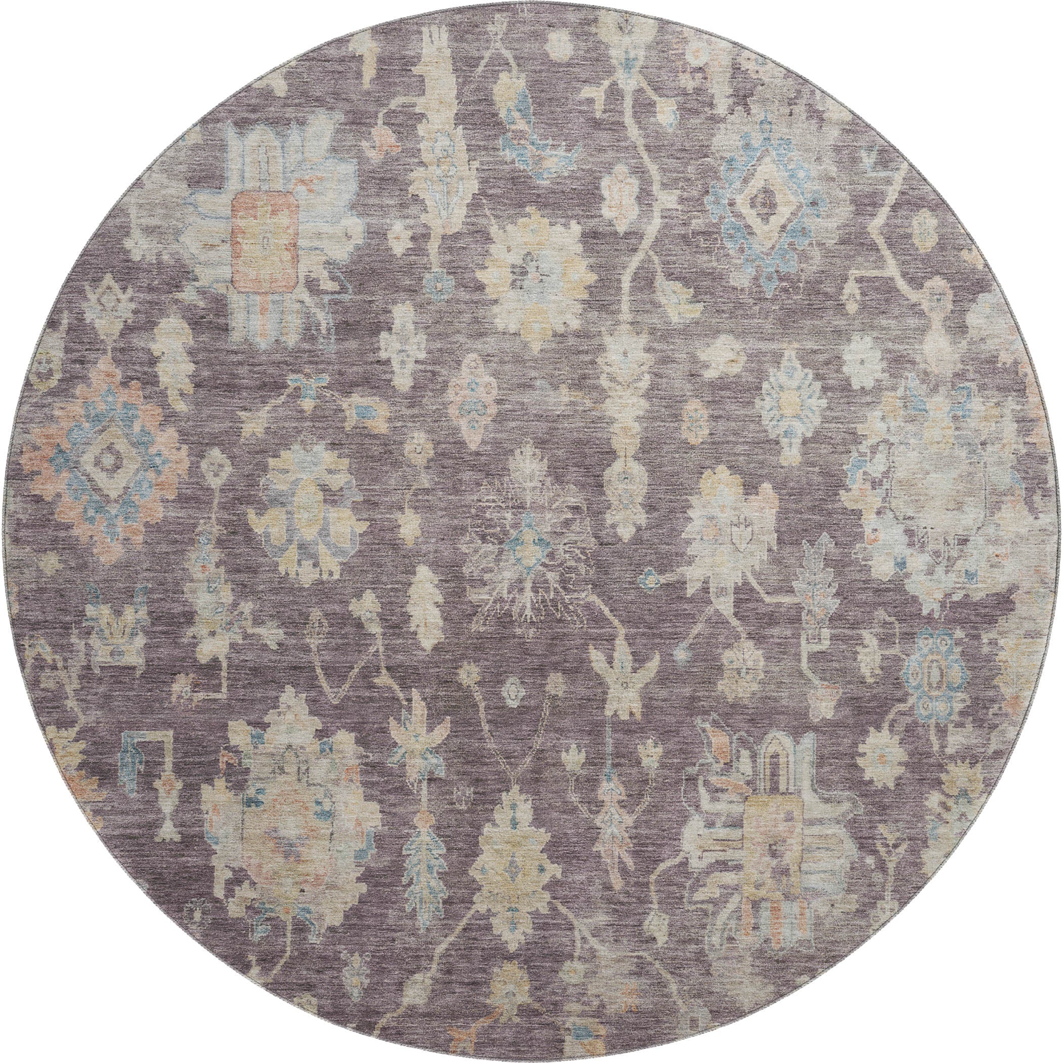 Seville Machine Washable Transitional Eggplant Purple Rug 8' x 8' #shape_Round