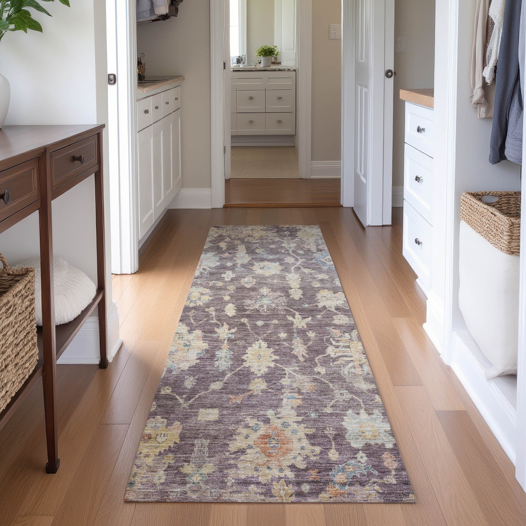 Seville Machine Washable Transitional Eggplant Purple Rug 2'3" x 7'6" #shape_Runner