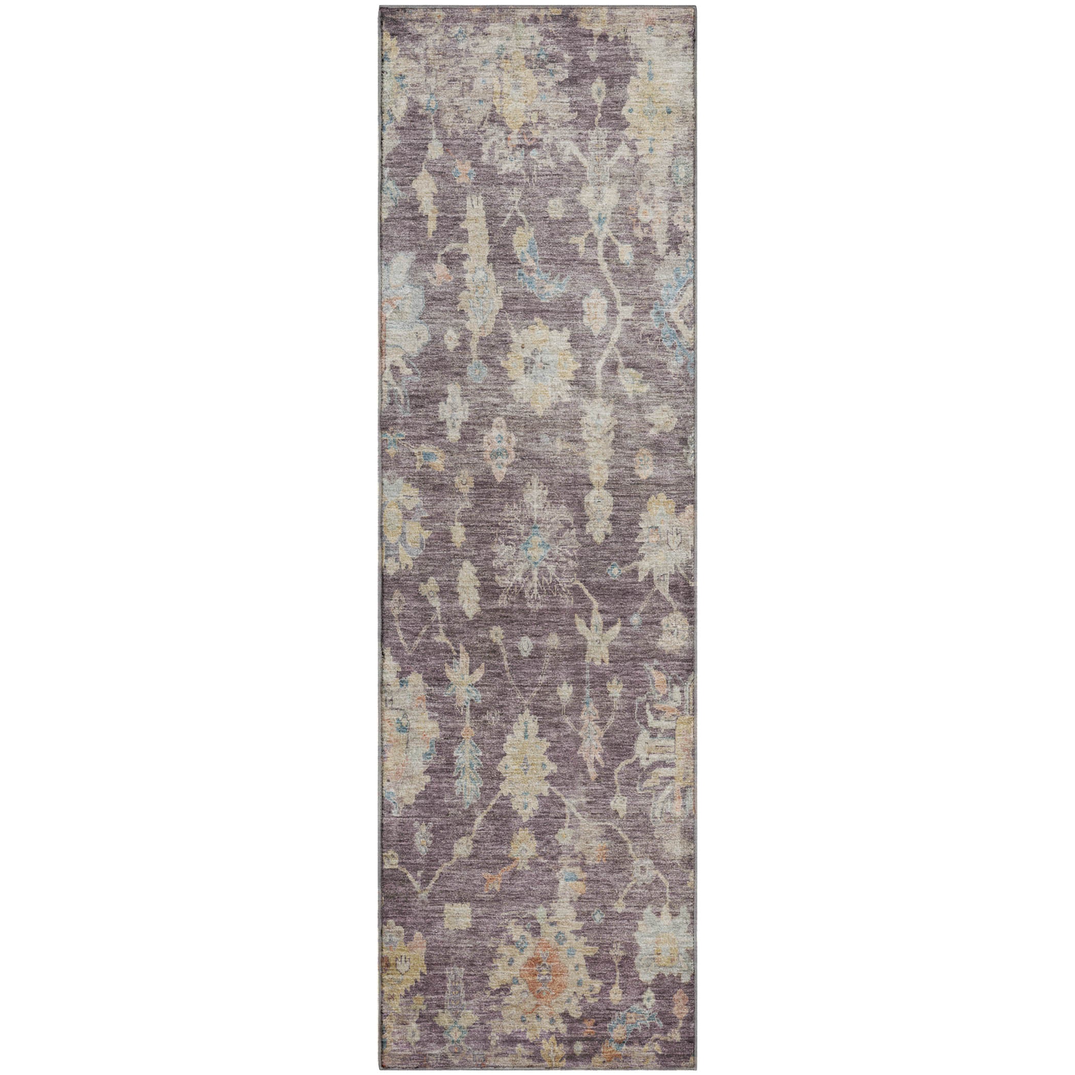 Seville Machine Washable Transitional Eggplant Purple Rug 2'3" x 7'6" #shape_Runner