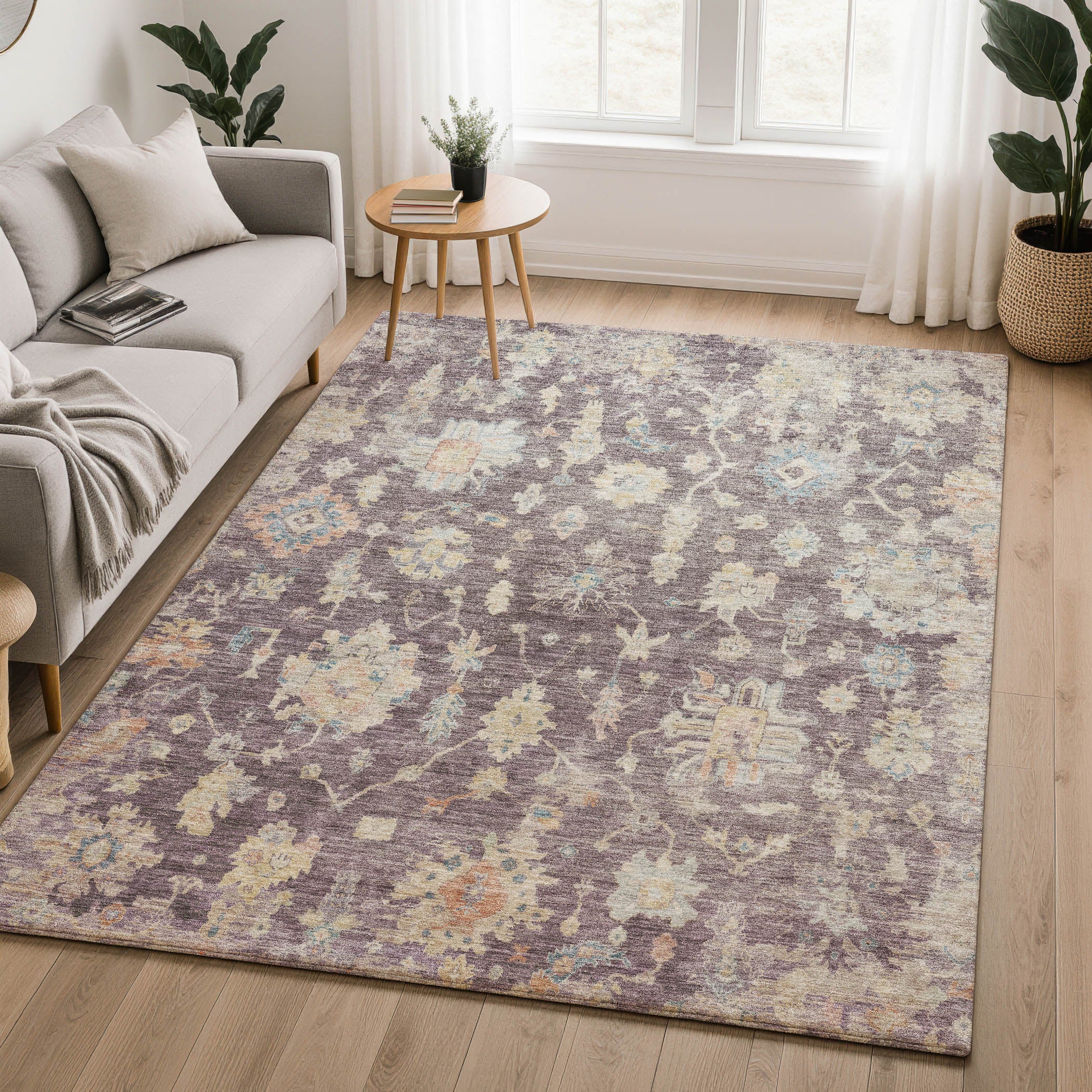 Seville Machine Washable Transitional Eggplant Purple Rug 3' x 5' #shape_Rectangle