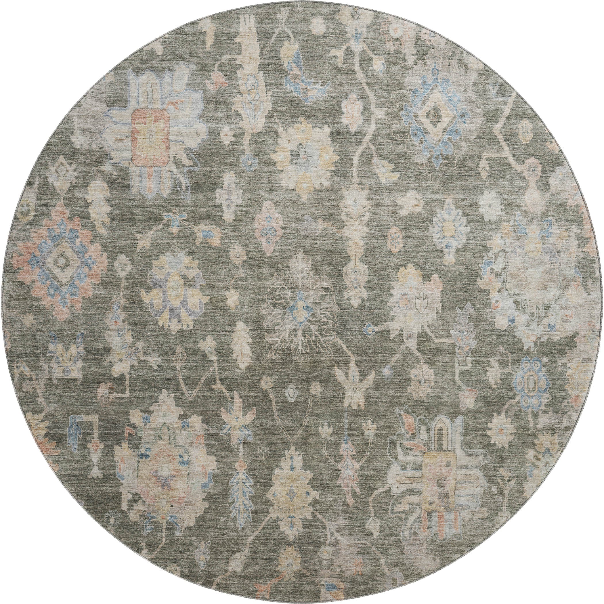 Seville Machine Washable Transitional Fern Green Rug 8' x 8' #shape_Round
