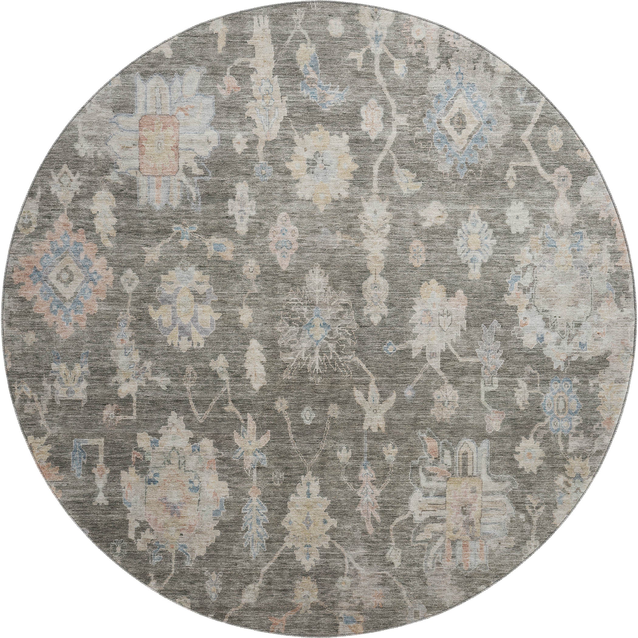 Seville Machine Washable Transitional Gray Rug 8' x 8' #shape_Round