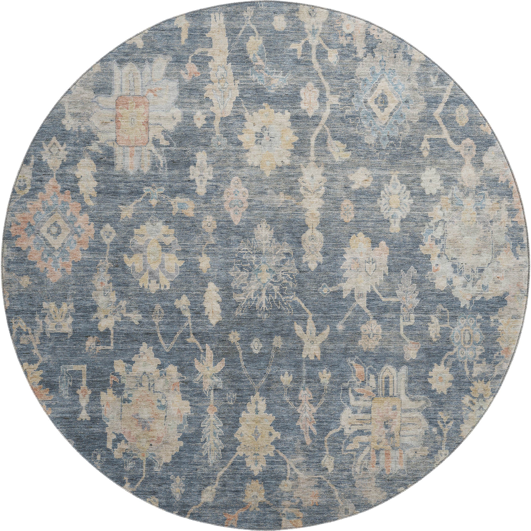 Seville Machine Washable Transitional Navy Blue Rug 8' x 8' #shape_Round