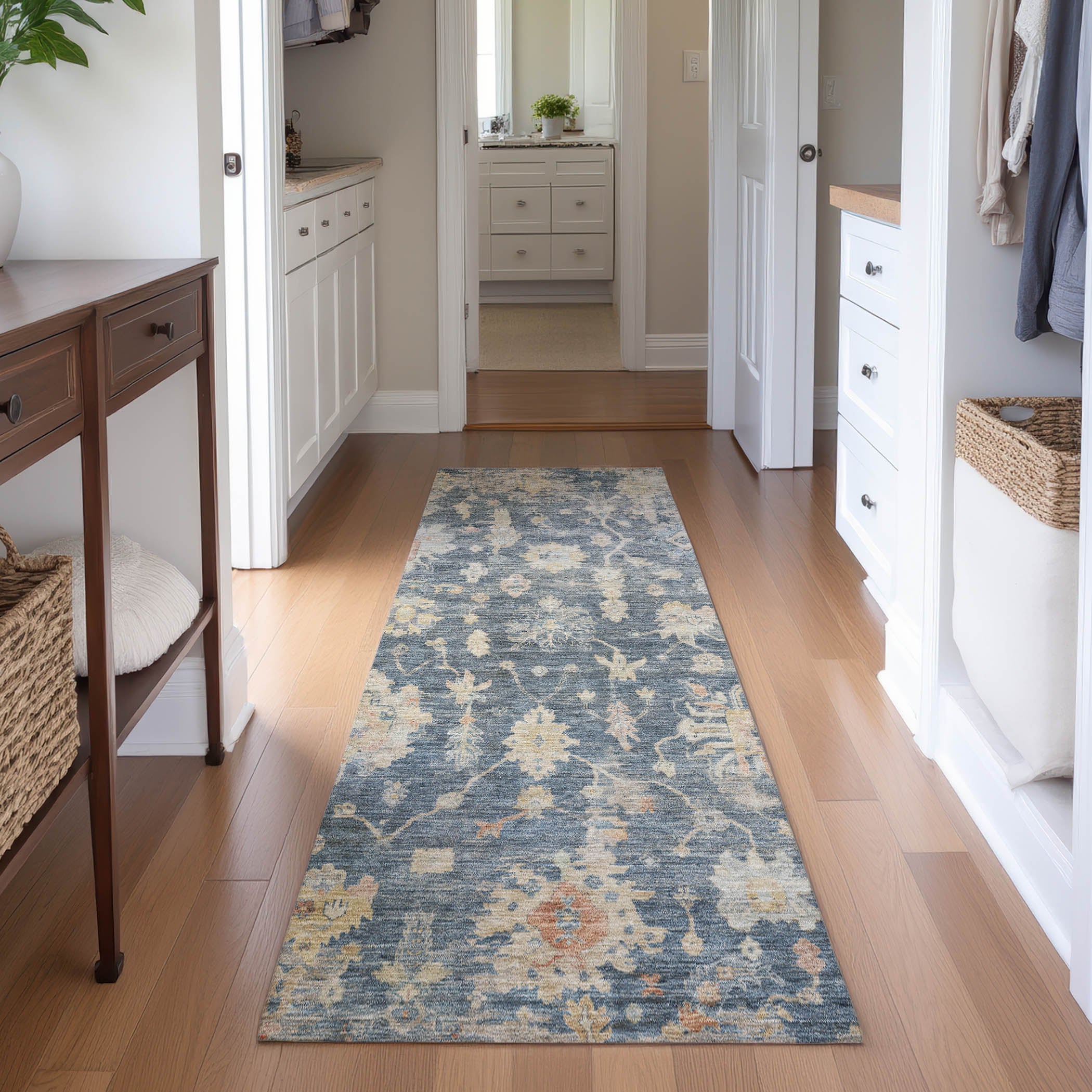 Seville Machine Washable Transitional Navy Blue Rug 2'3" x 7'6" #shape_Runner