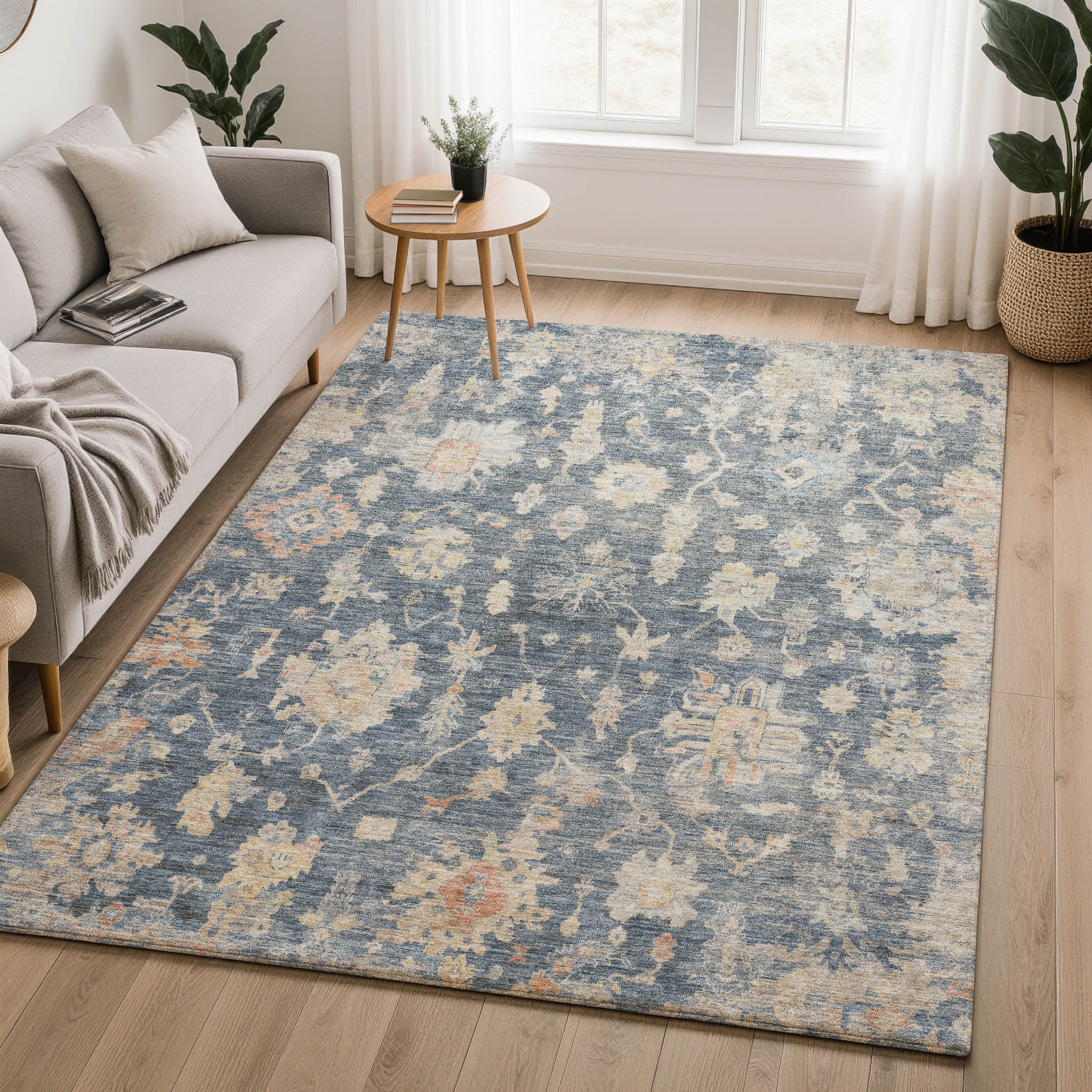 Seville Machine Washable Transitional Navy Blue Rug 3' x 5' #shape_Rectangle