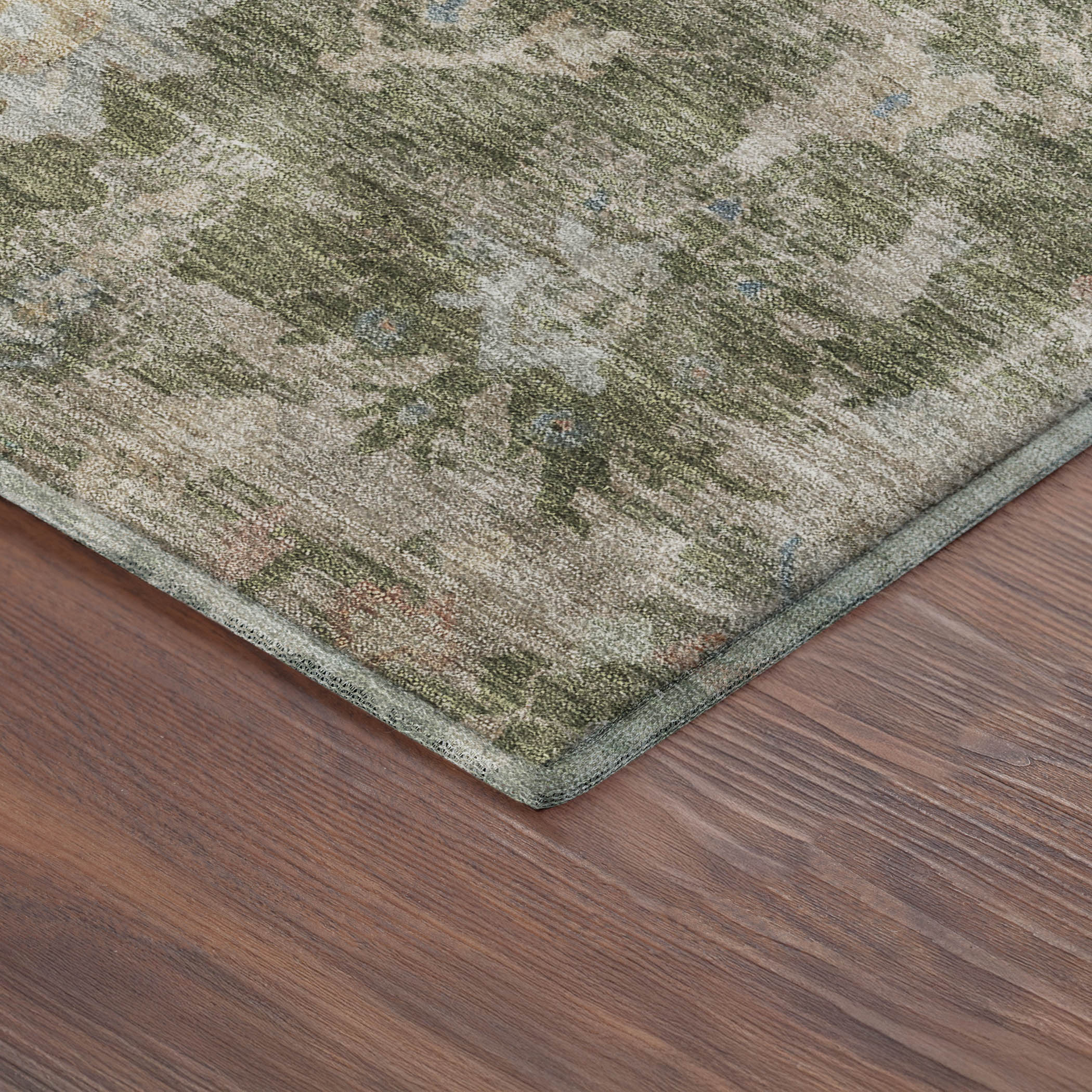 Seville Machine Washable Transitional Olive Green Rug 1'8" x 2'6" #shape_Rectangle