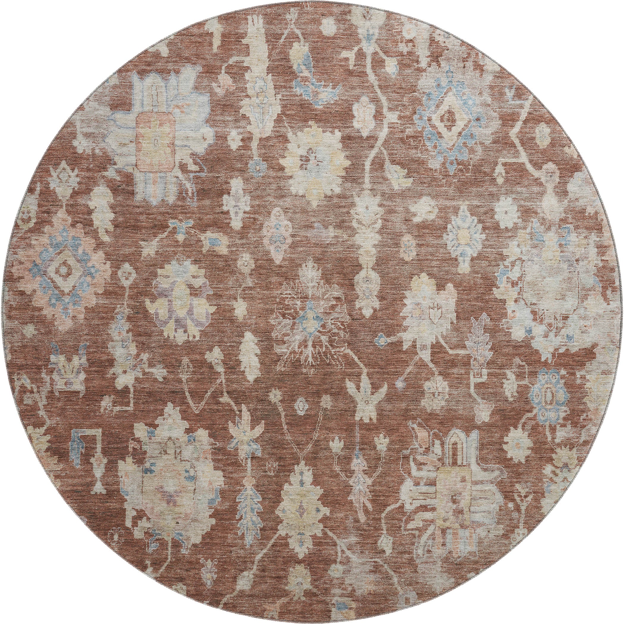 Seville Machine Washable Transitional Paprika Orange Rug 8' x 8' #shape_Round