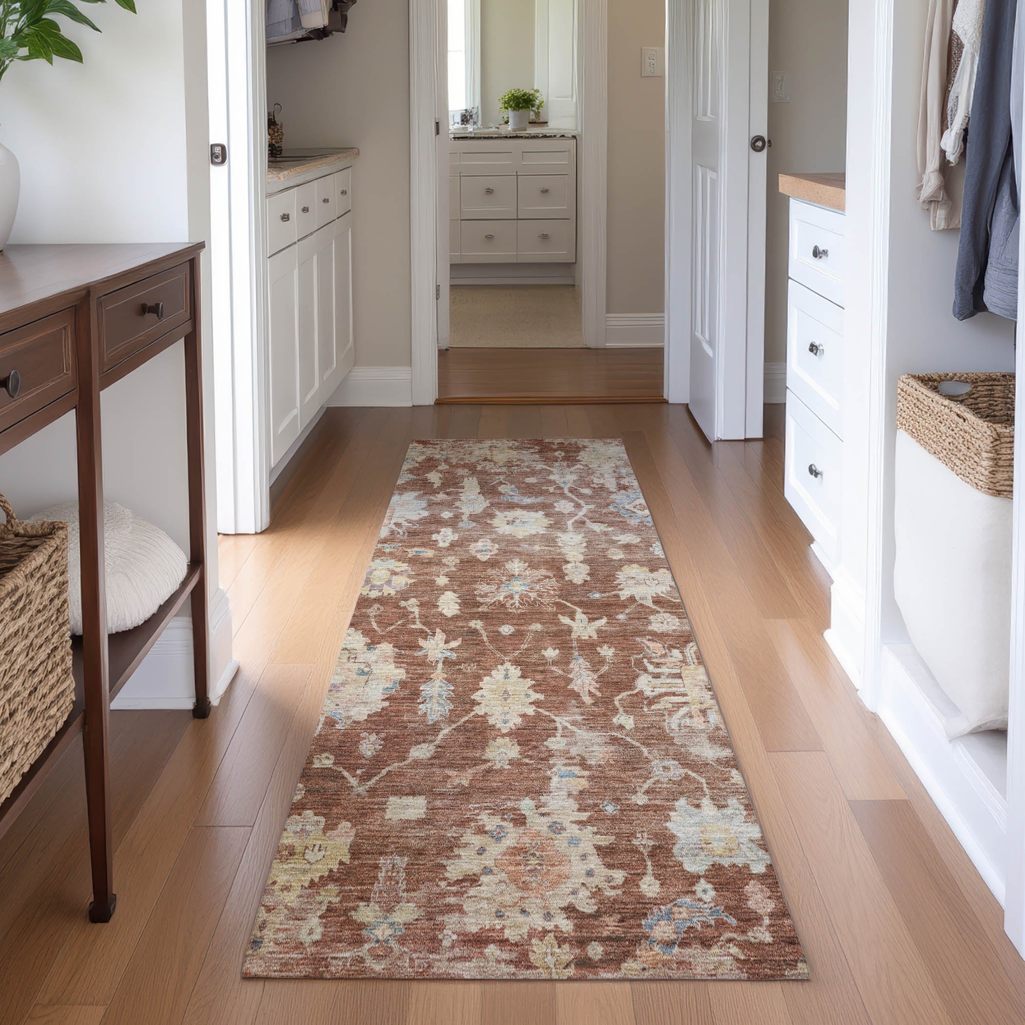 Seville Machine Washable Transitional Paprika Orange Rug 2'3" x 7'6" #shape_Runner
