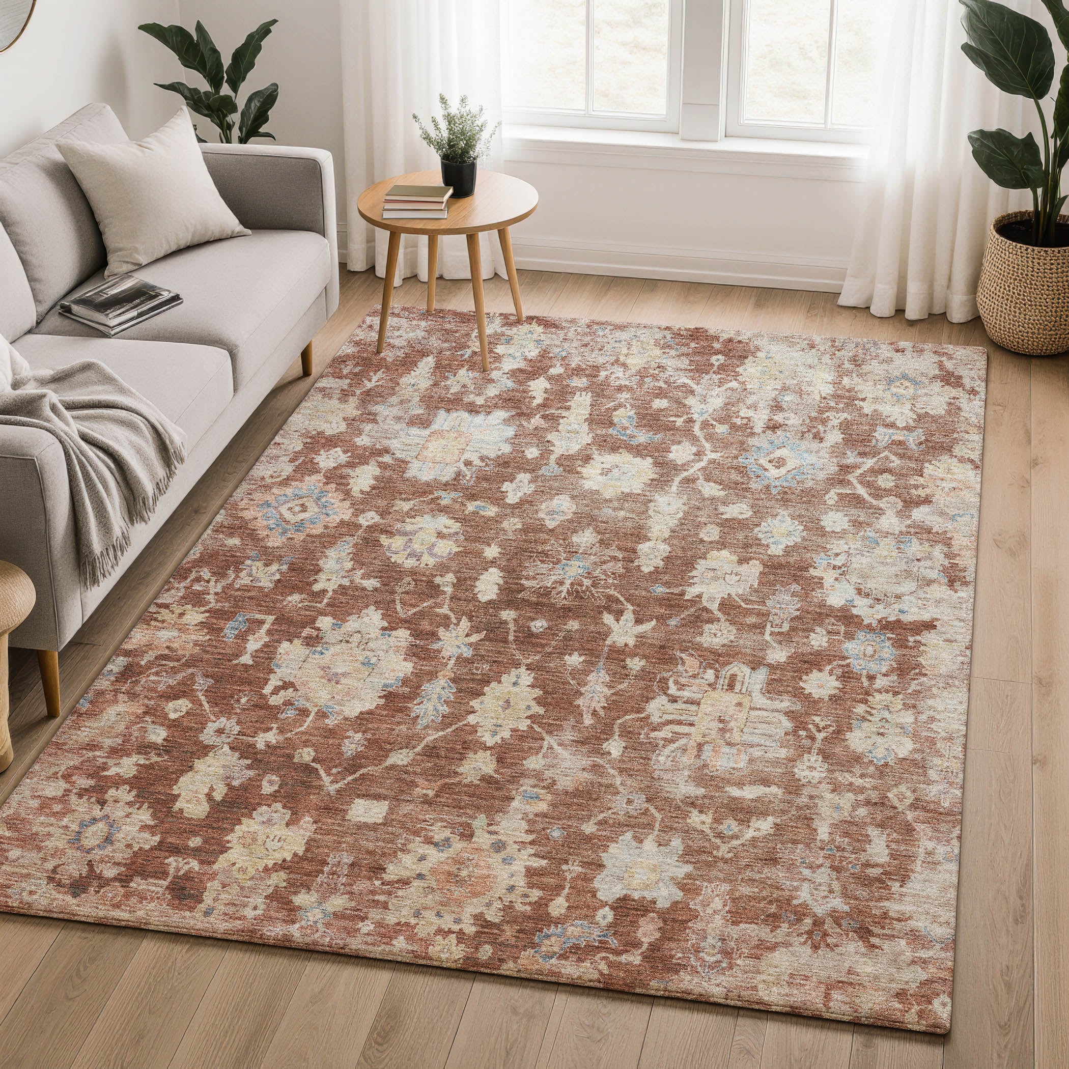 Seville Machine Washable Transitional Paprika Orange Rug 3' x 5' #shape_Rectangle