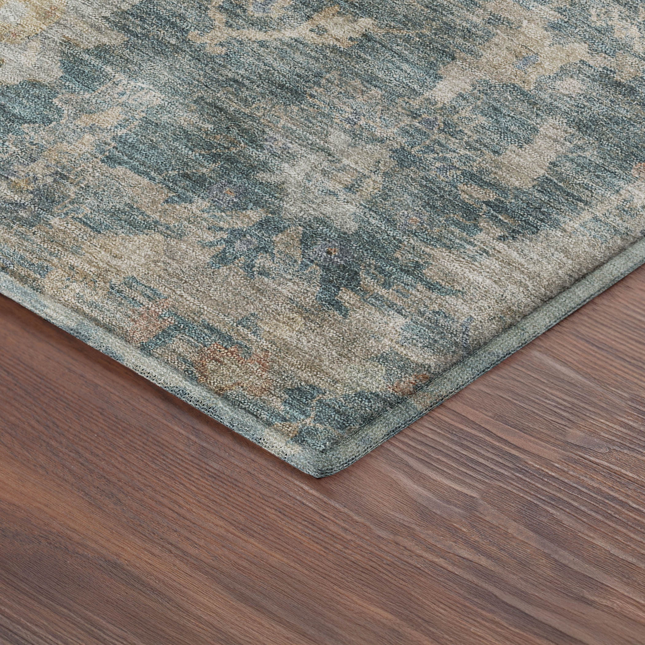 Seville Machine Washable Transitional Teal Rug 1'8" x 2'6" #shape_Rectangle