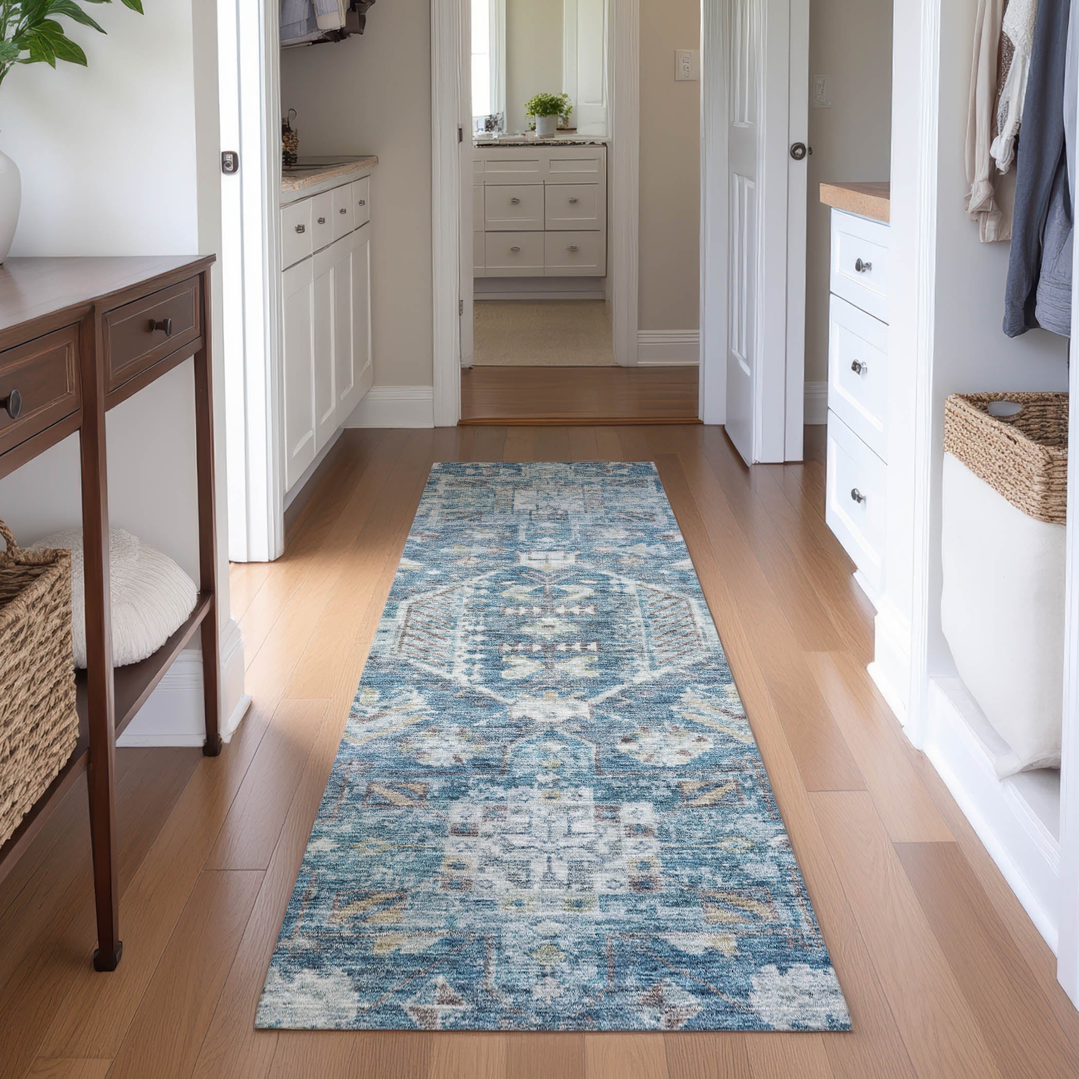 Hoi An Machine Washable Transitional Denim Blue Rug 2'3" x 7'6" #shape_Runner