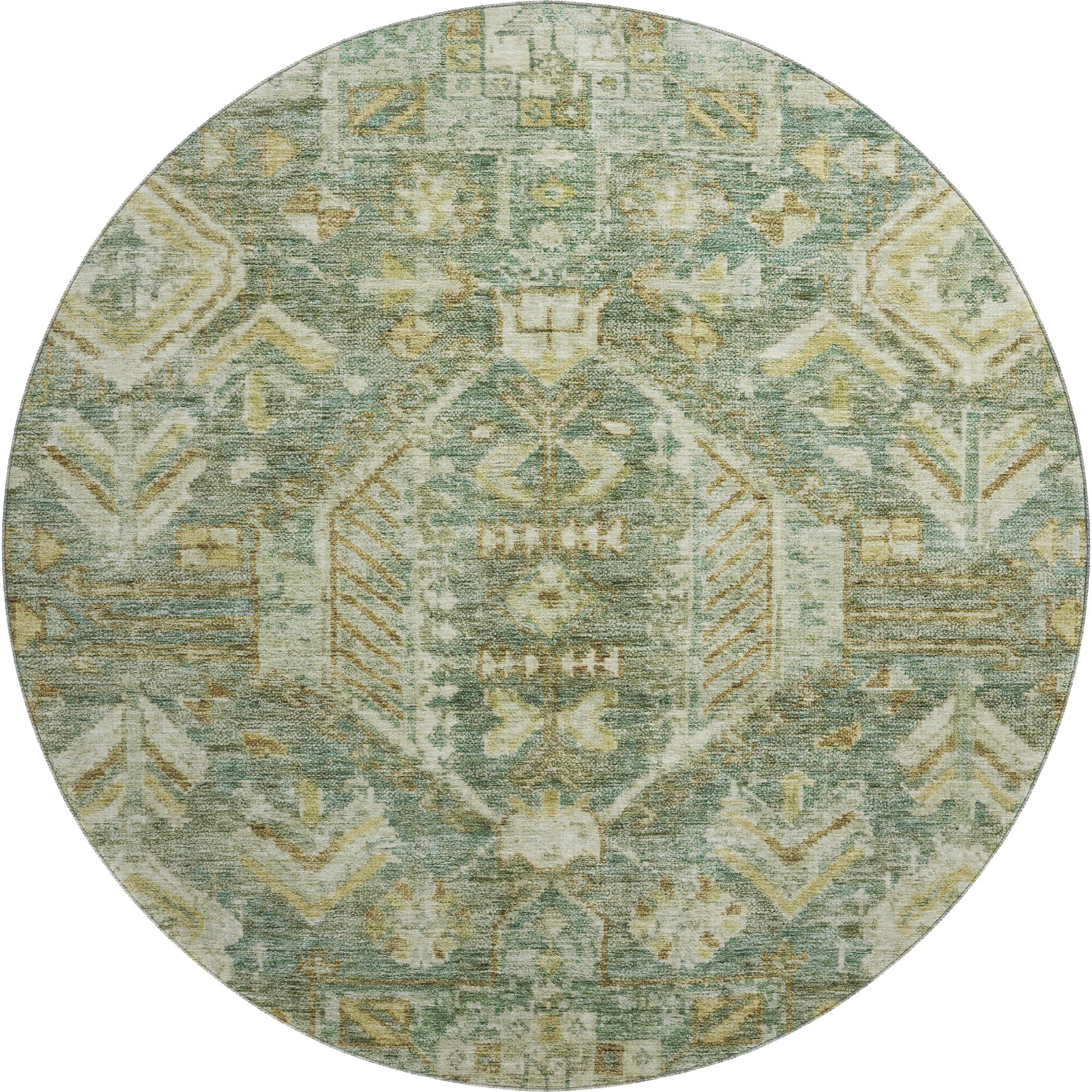 Hoi An Machine Washable Transitional Fern Green Rug 8' x 8' #shape_Round