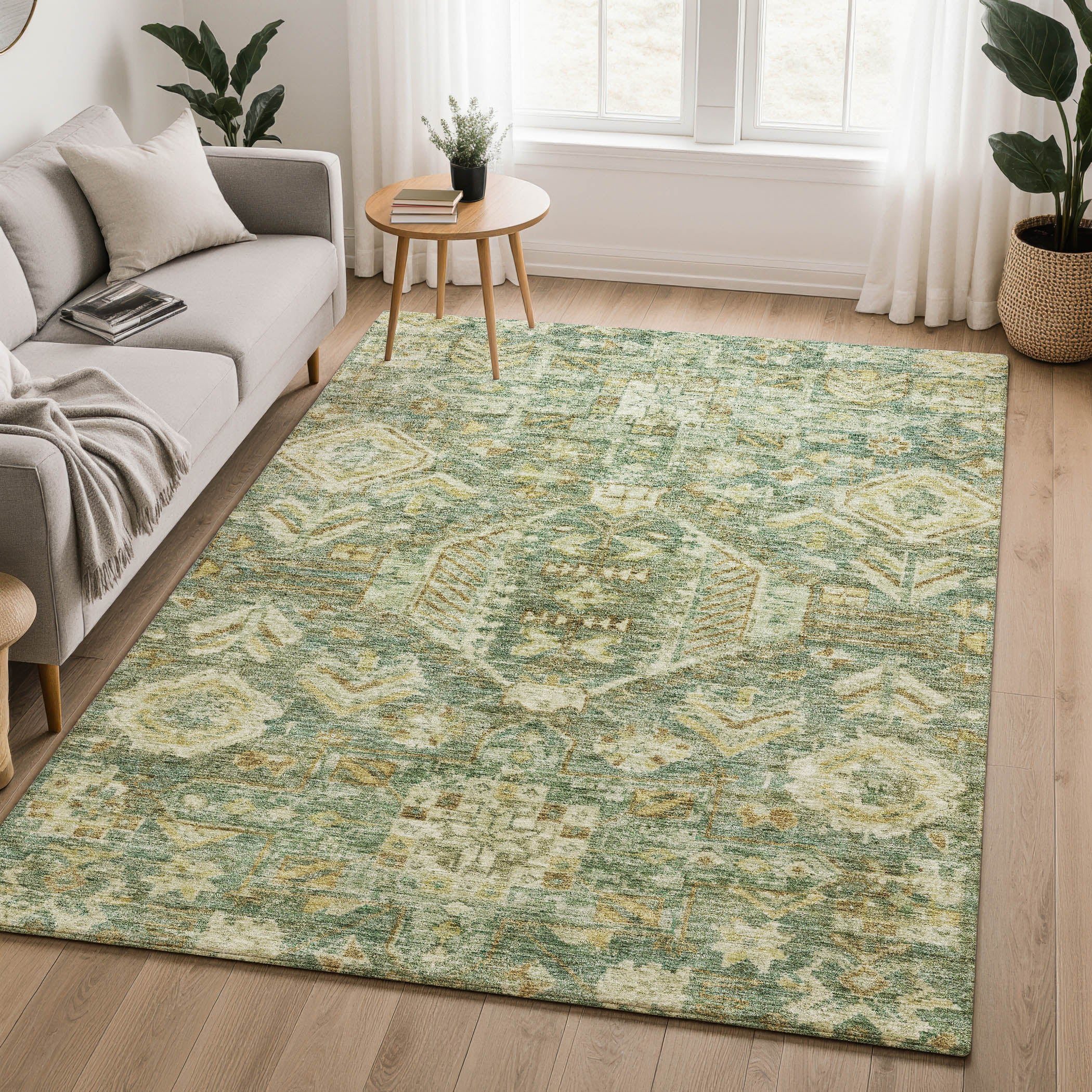 Hoi An Machine Washable Transitional Fern Green Rug 3' x 5' #shape_Rectangle
