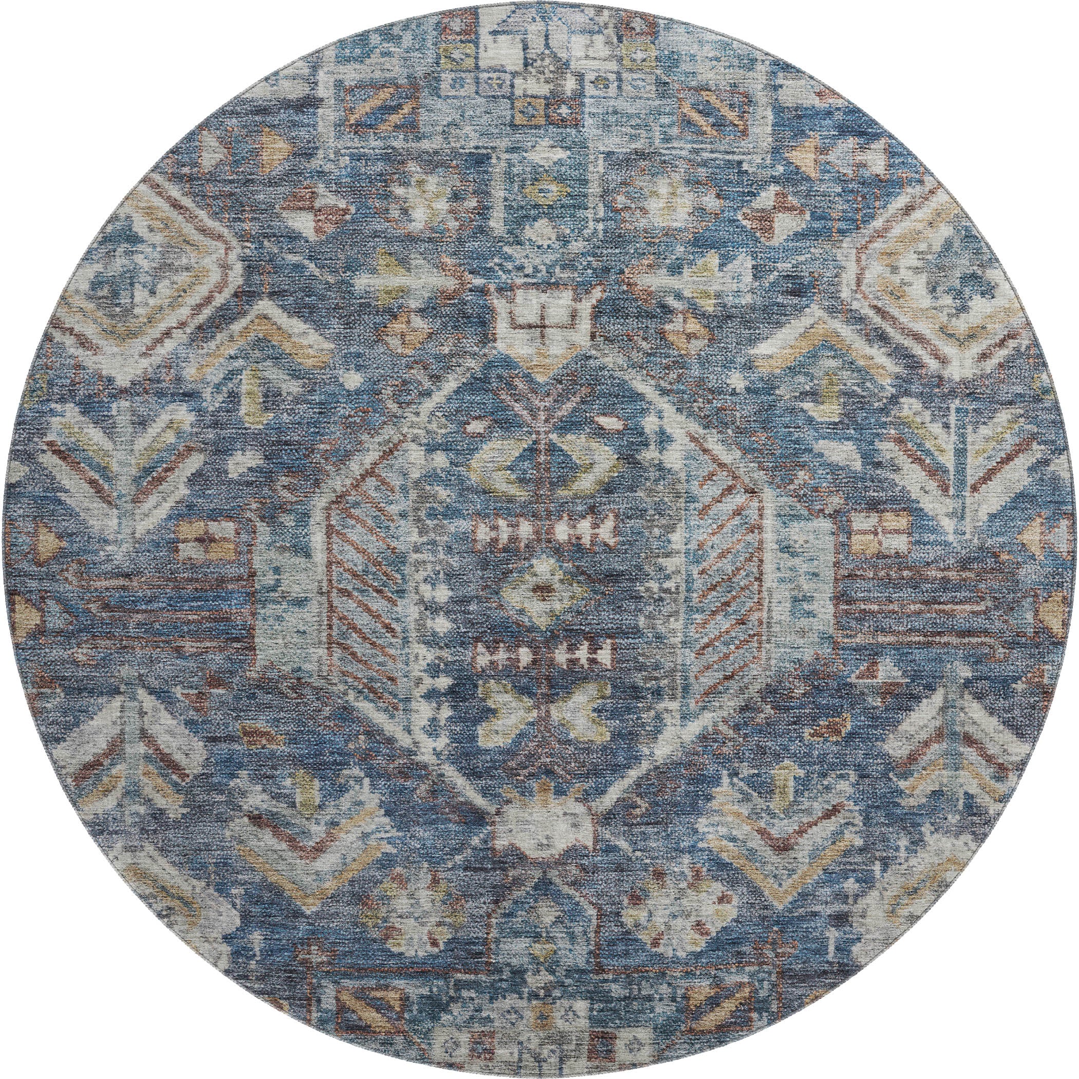 Hoi An Machine Washable Transitional Navy Blue Rug 8' x 8' #shape_Round