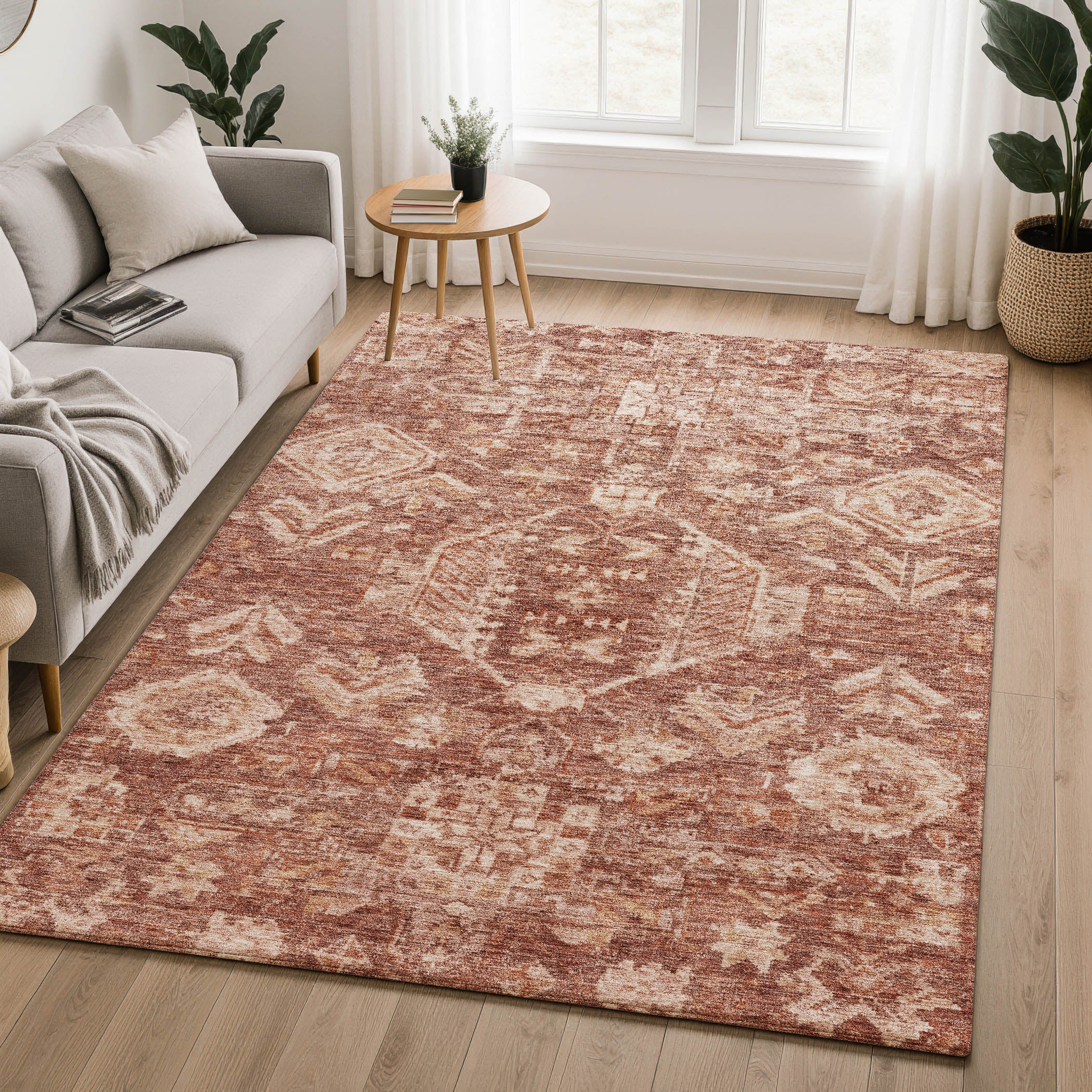 Hoi An Machine Washable Transitional Paprika Orange Rug 3' x 5' #shape_Rectangle