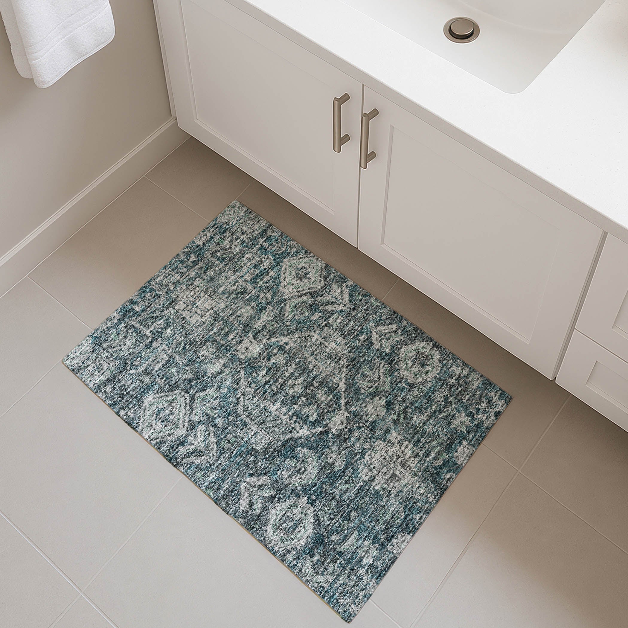 Hoi An Machine Washable Transitional Teal Rug 1'8" x 2'6" #shape_Rectangle