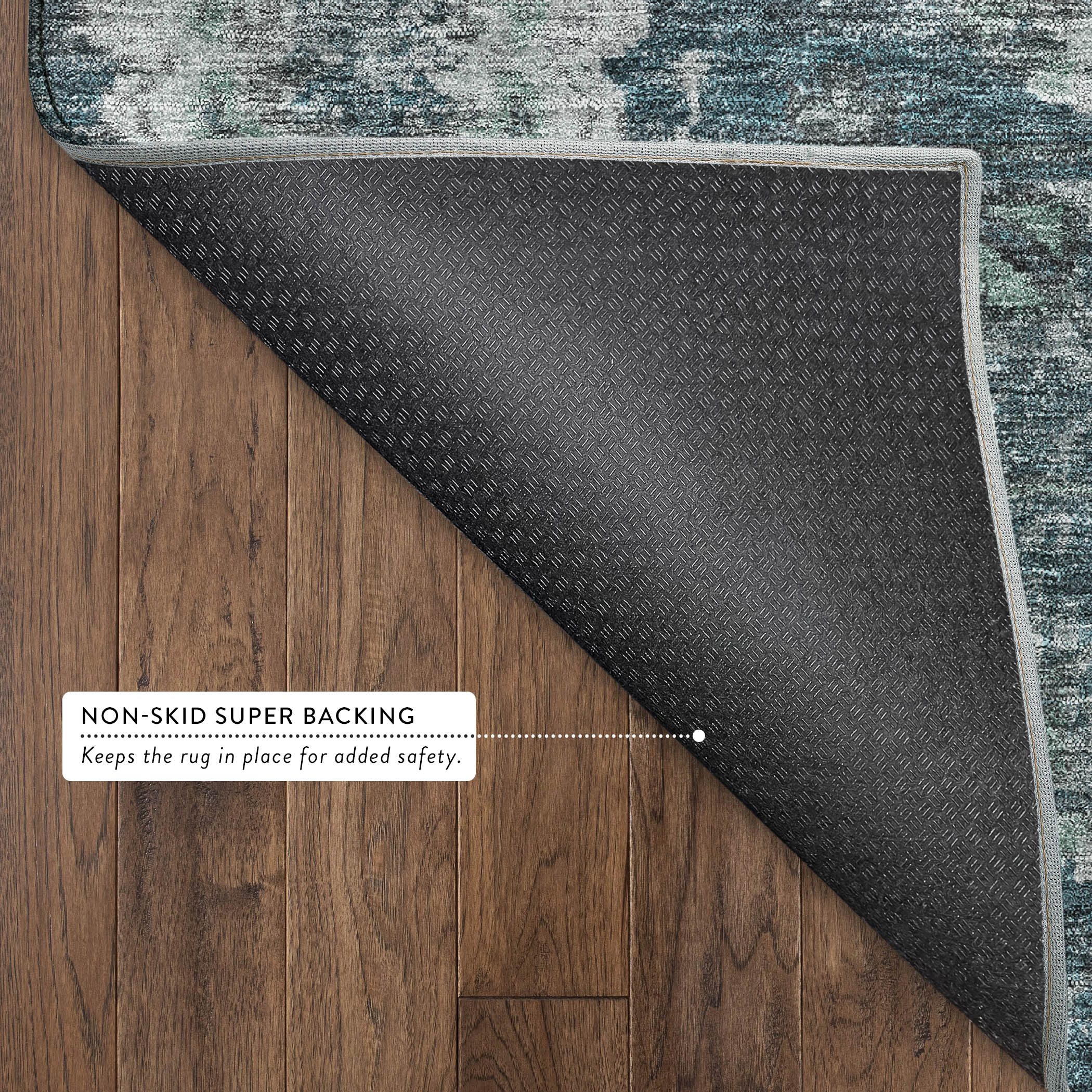 Hoi An Machine Washable Transitional Teal Rug 1'8" x 2'6" #shape_Rectangle