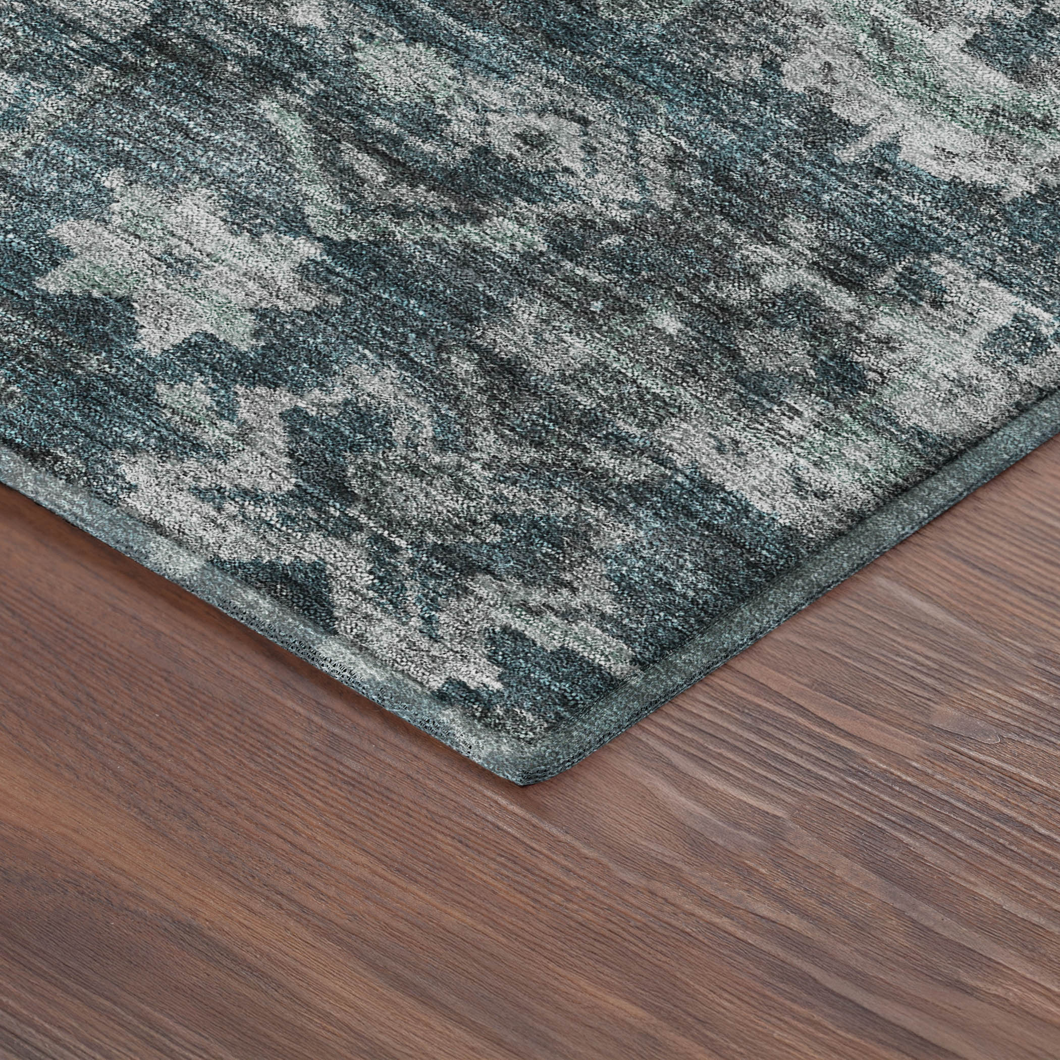 Hoi An Machine Washable Transitional Teal Rug 1'8" x 2'6" #shape_Rectangle