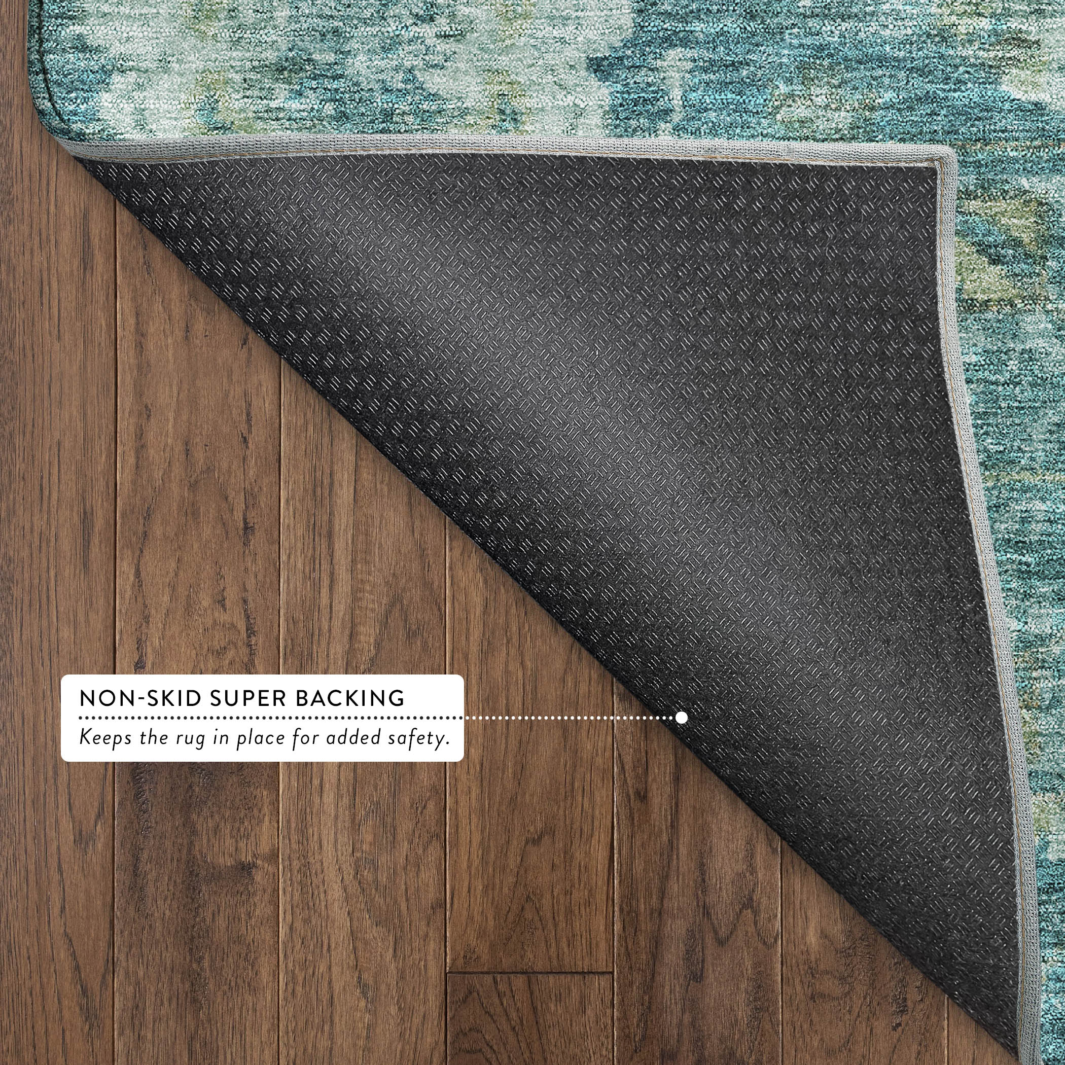 Hoi An Machine Washable Traditional Turquoise Teal Rug 1'8" x 2'6" #shape_Rectangle