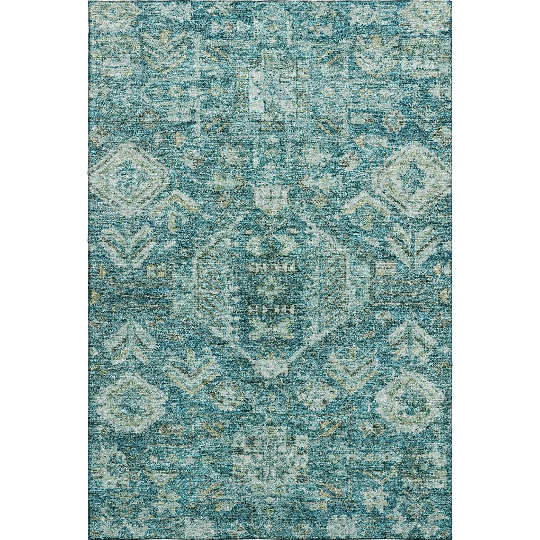 Hoi An Machine Washable Traditional Turquoise Teal Rug 3' x 5' #shape_Rectangle