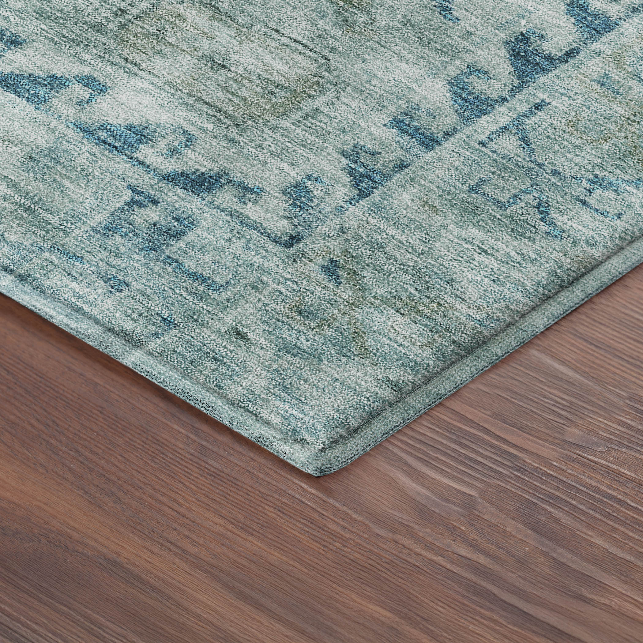 Sarajevo Machine Washable Traditional Aqua Teal Rug 1'8" x 2'6" #shape_Rectangle