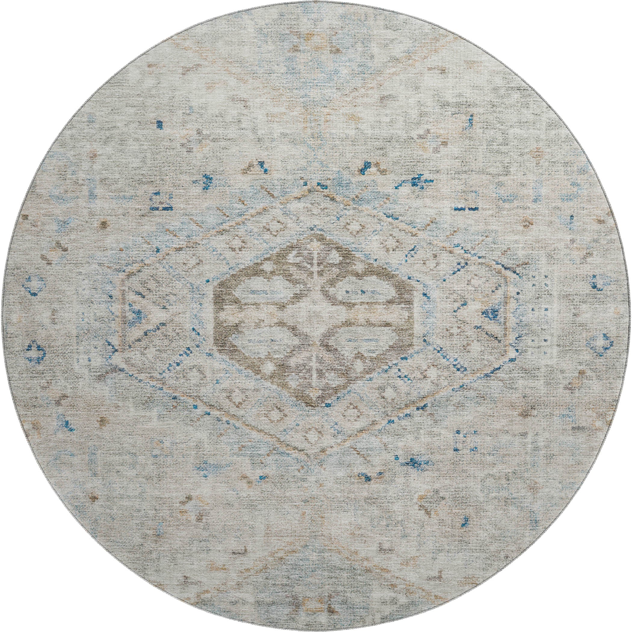 Sarajevo Machine Washable Traditional Linen Ivory Rug 8' x 8' #shape_Round