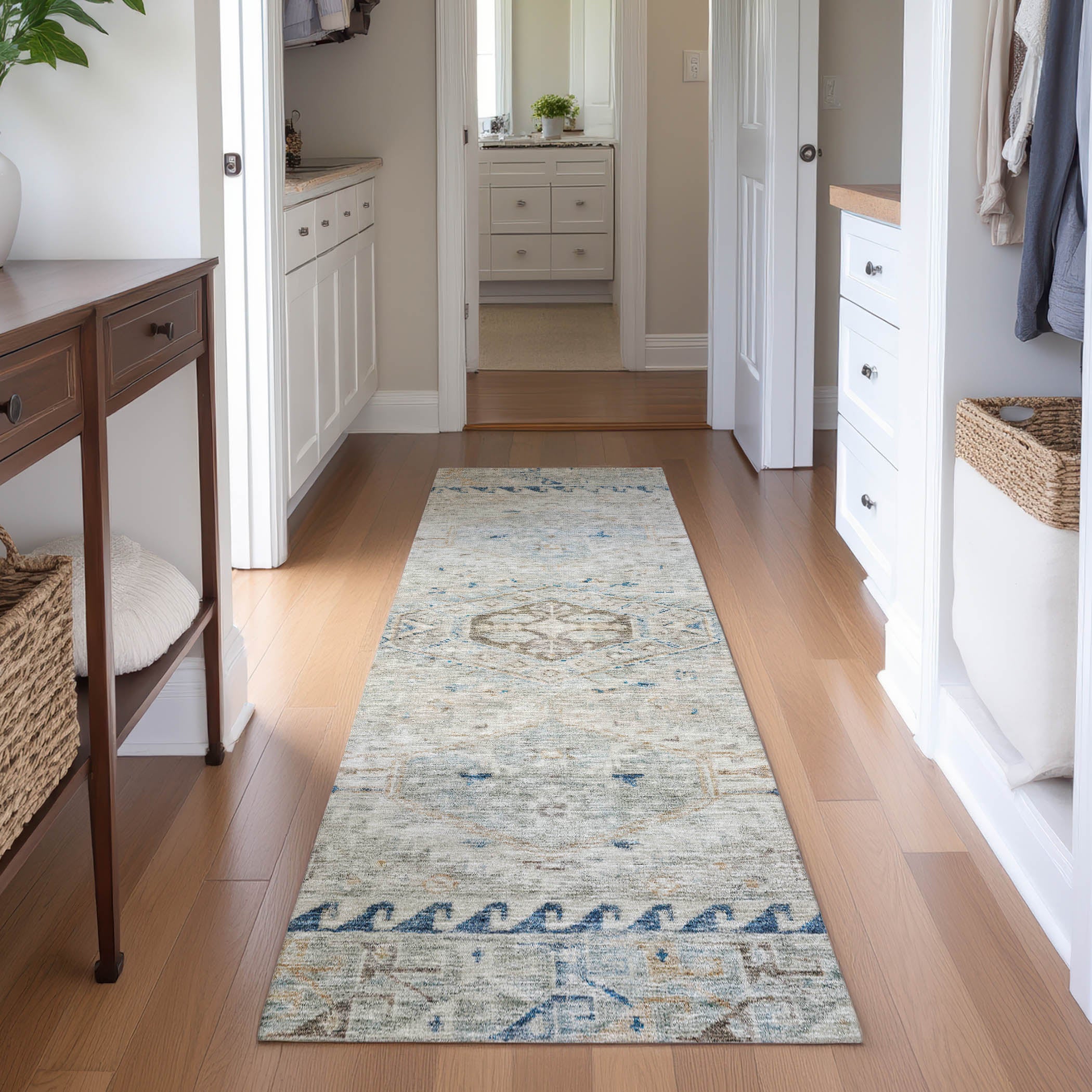 Sarajevo Machine Washable Traditional Linen Ivory Rug 2'3" x 7'6" #shape_Runner