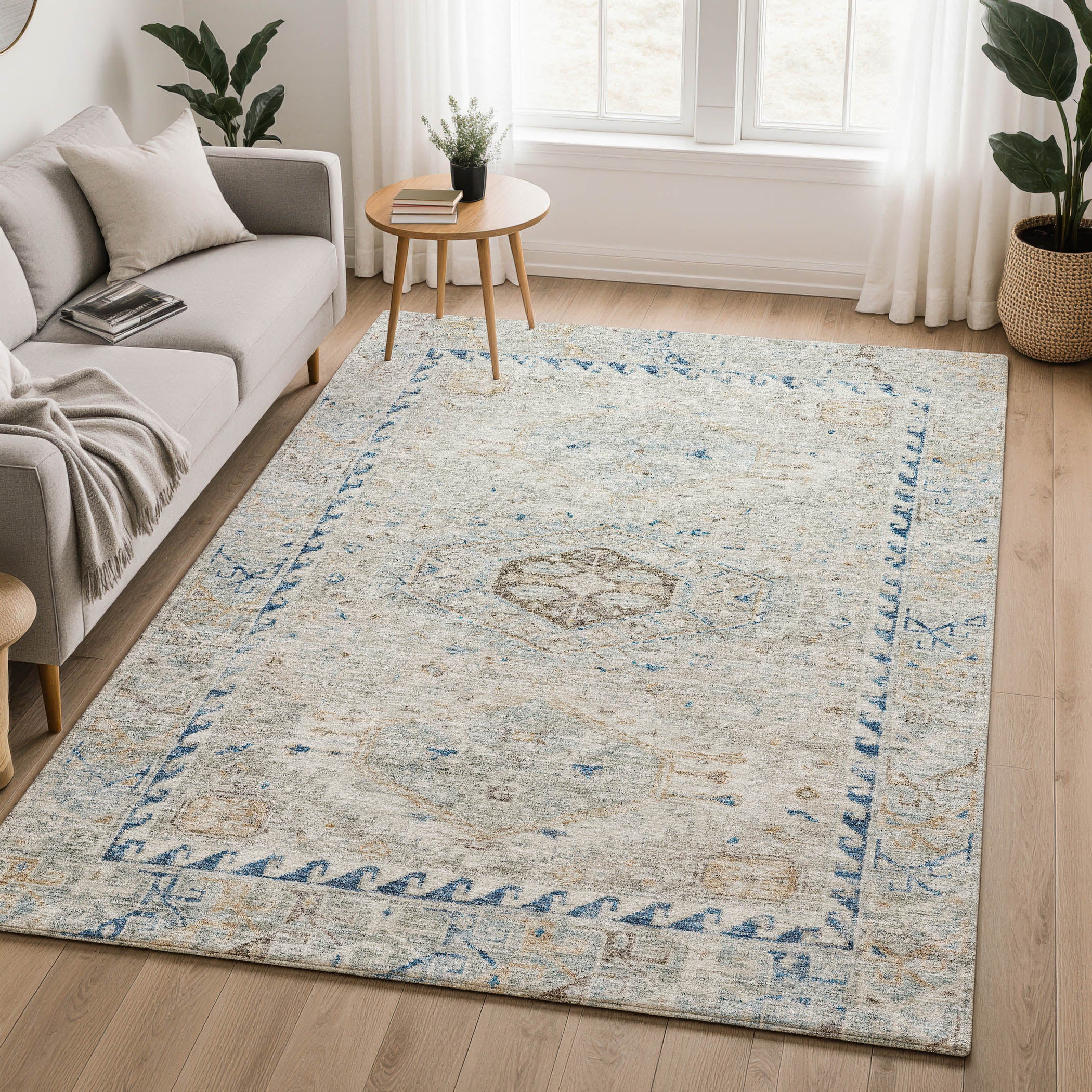 Sarajevo Machine Washable Traditional Linen Ivory Rug 3' x 5' #shape_Rectangle