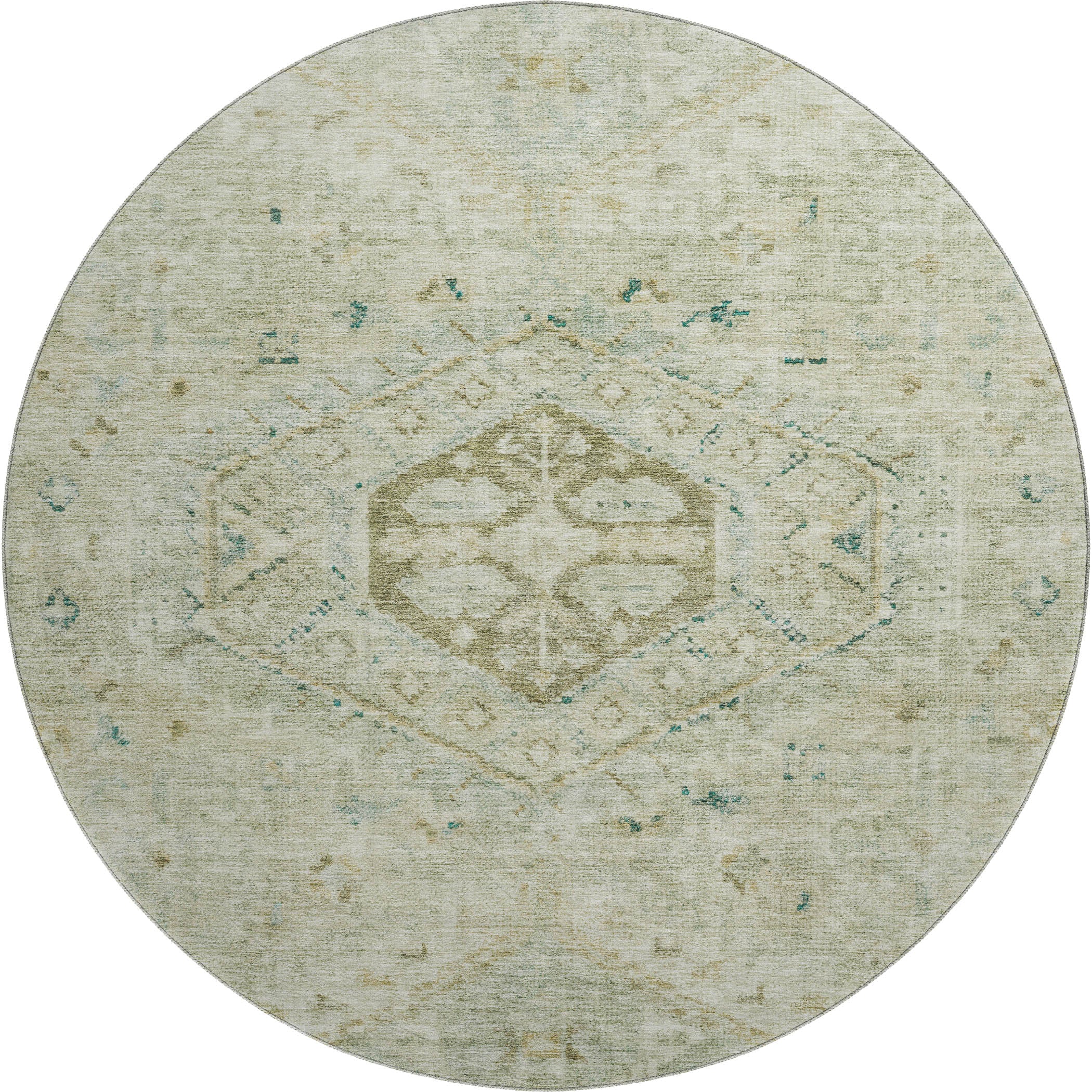 Sarajevo Machine Washable Traditional Sage Green Rug 8' x 8' #shape_Round