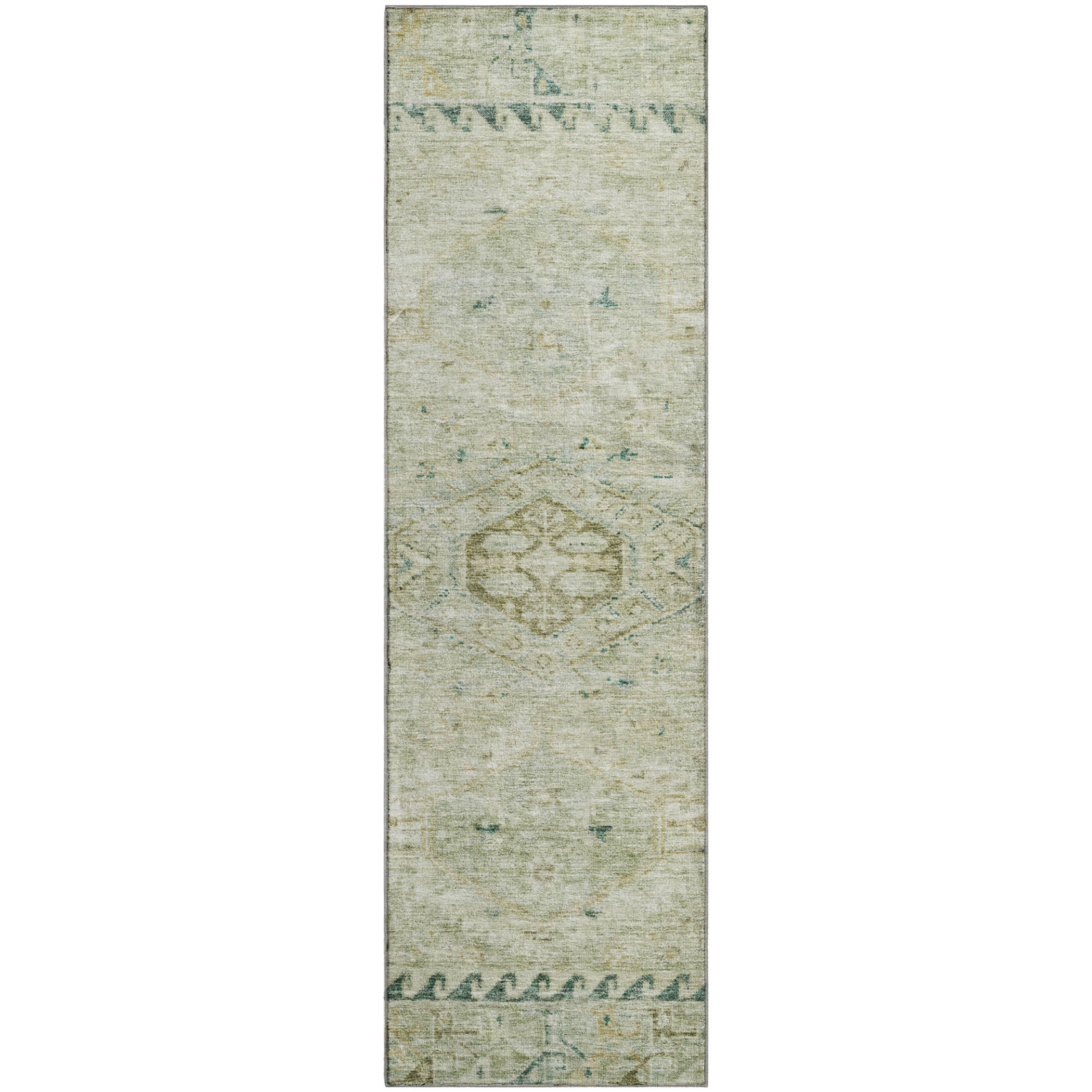 Sarajevo Machine Washable Traditional Sage Green Rug 2'3" x 7'6" #shape_Runner