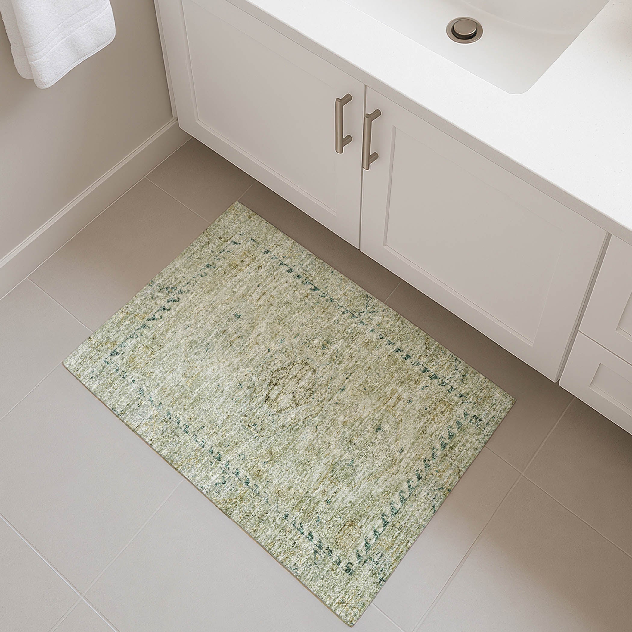 Sarajevo Machine Washable Traditional Sage Green Rug 1'8" x 2'6" #shape_Rectangle