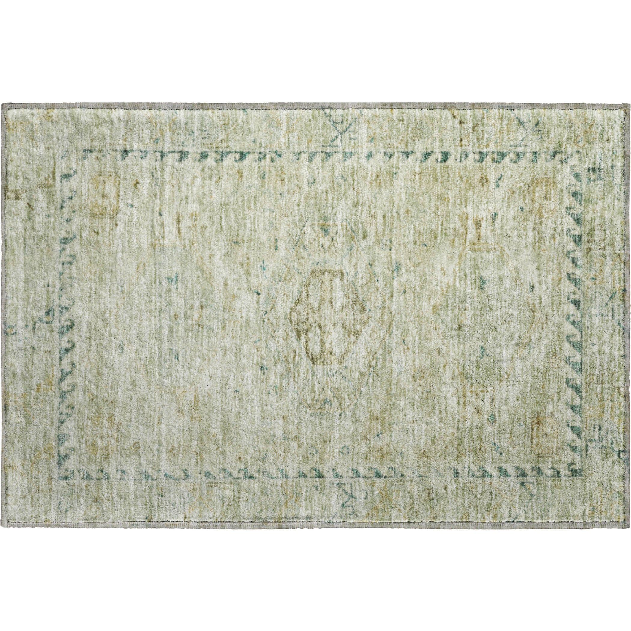 Sarajevo Machine Washable Traditional Sage Green Rug 1'8" x 2'6" #shape_Rectangle