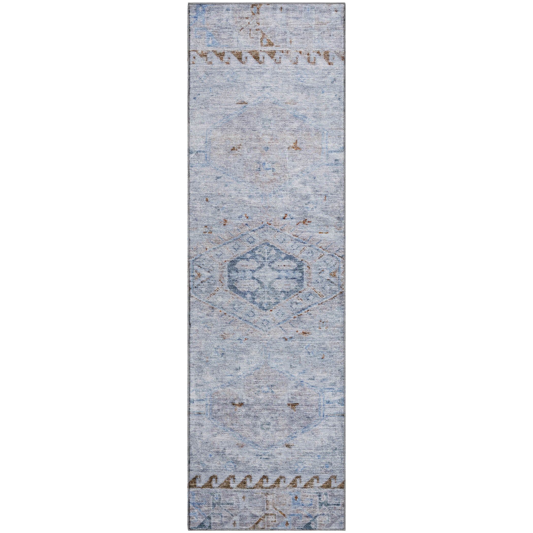 Sarajevo Machine Washable Traditional Sky Blue Rug 2'3" x 7'6" #shape_Runner
