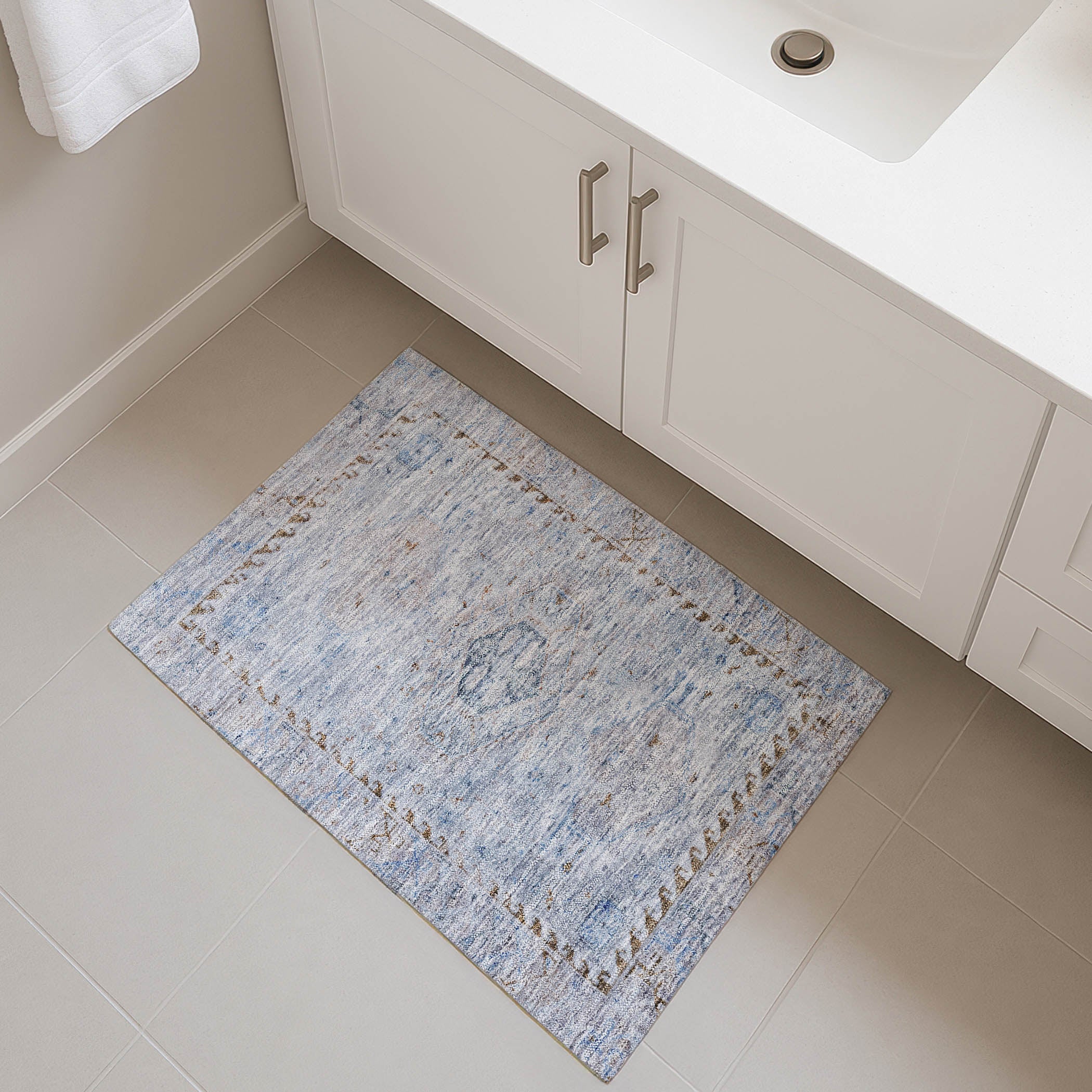 Sarajevo Machine Washable Traditional Sky Blue Rug 1'8" x 2'6" #shape_Rectangle