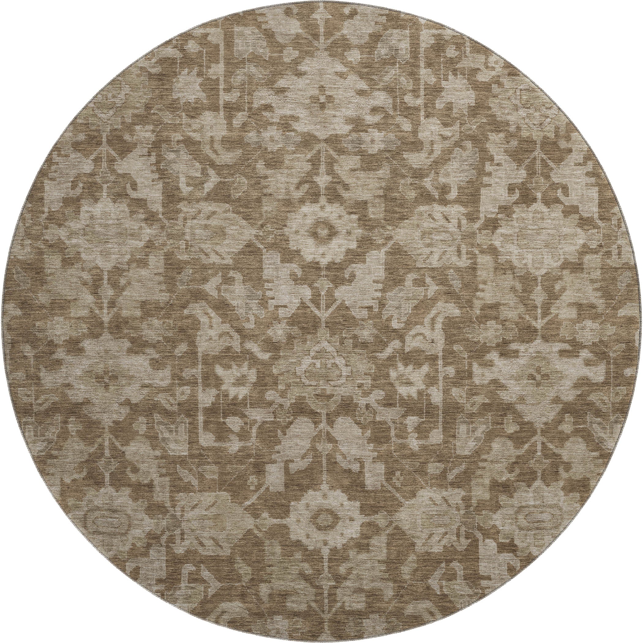 Sarajevo Machine Washable Traditional Brown Rug 8' x 8' #shape_Round