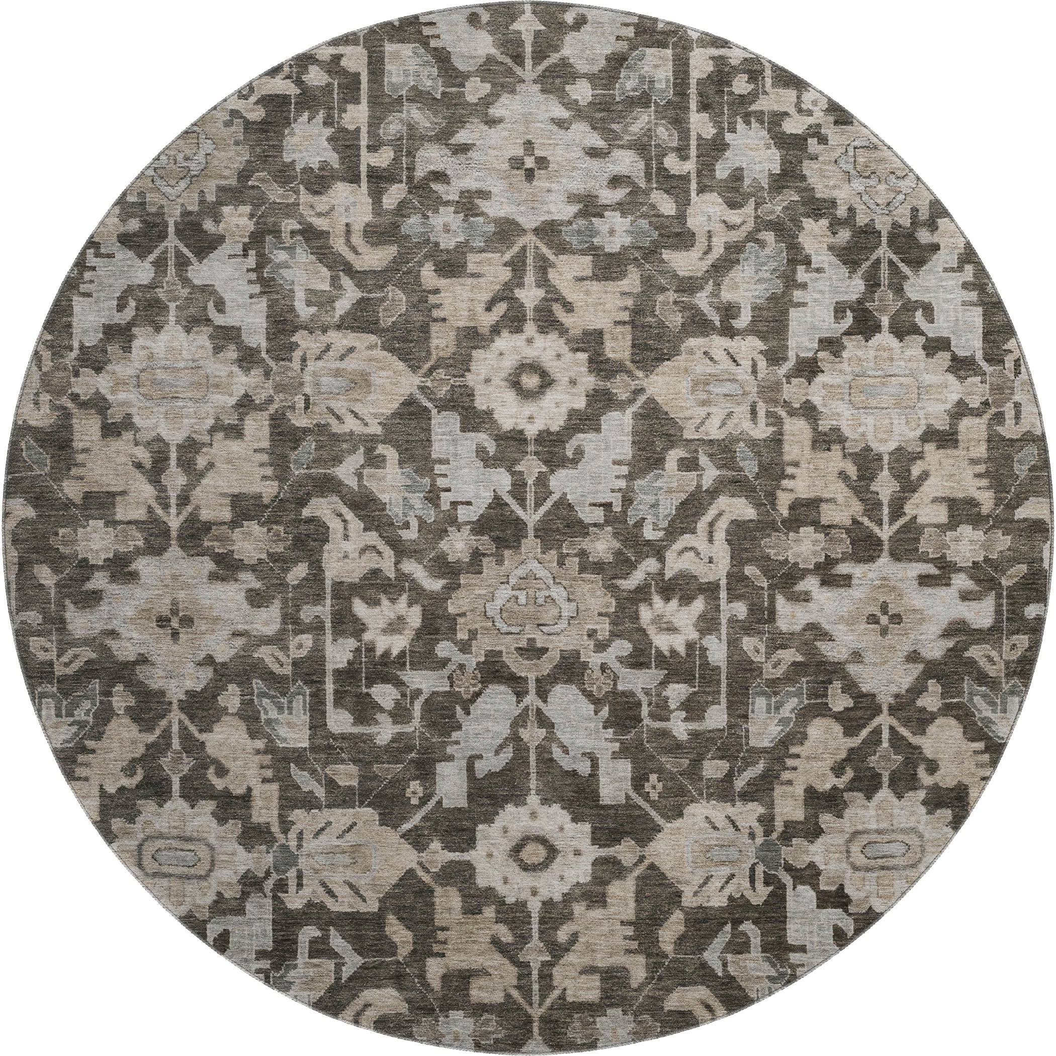 Sarajevo Machine Washable Traditional Chocolate Brown Rug 8' x 8' #shape_Round