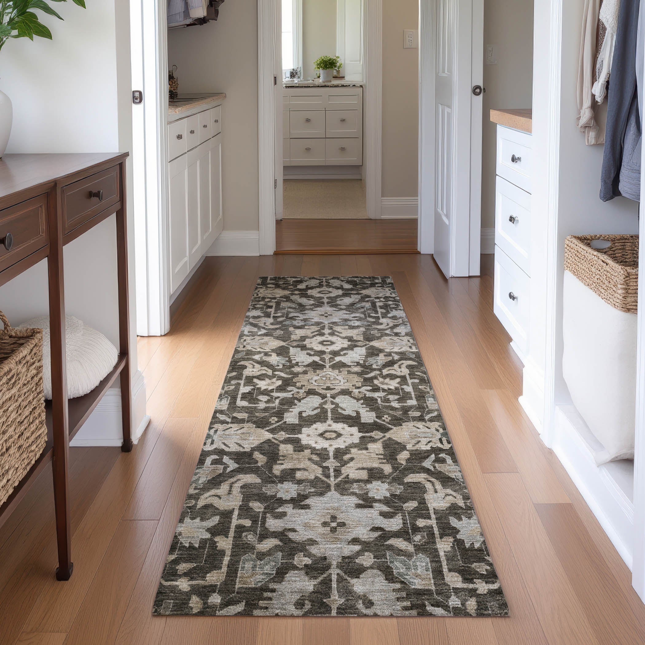 Sarajevo Machine Washable Traditional Chocolate Brown Rug 2'3" x 7'6" #shape_Runner