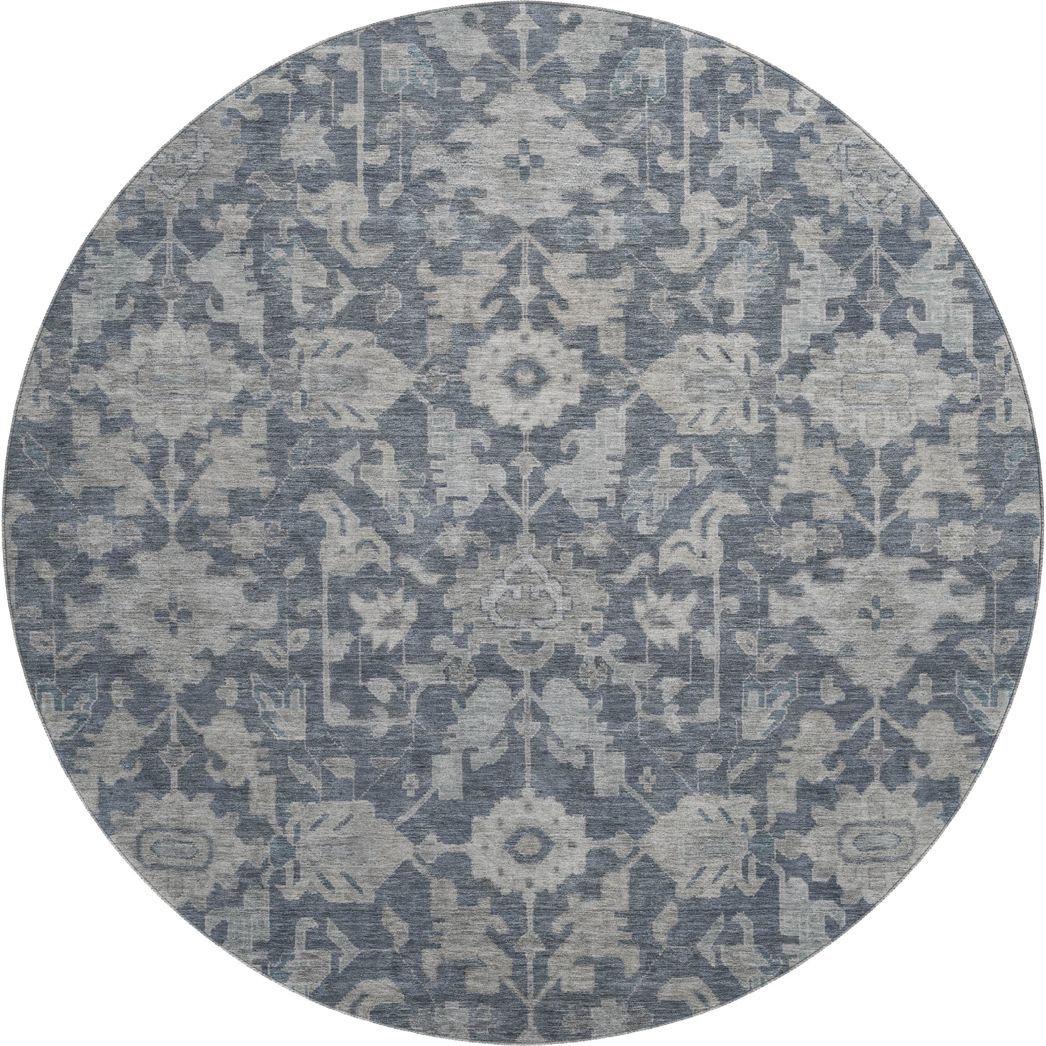 Sarajevo Machine Washable Traditional Denim Blue Rug 8' x 8' #shape_Round