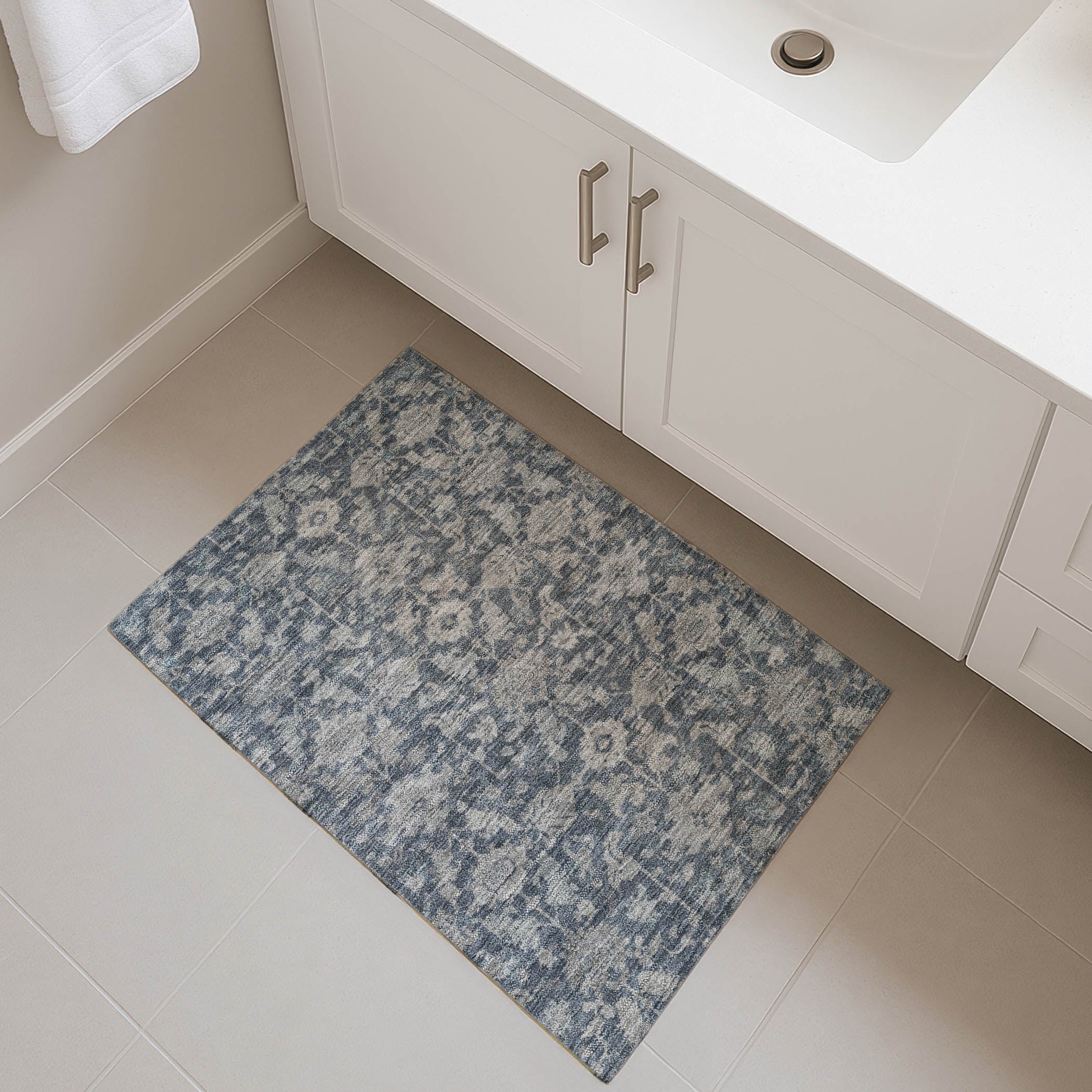 Sarajevo Machine Washable Traditional Denim Blue Rug 1'8" x 2'6" #shape_Rectangle